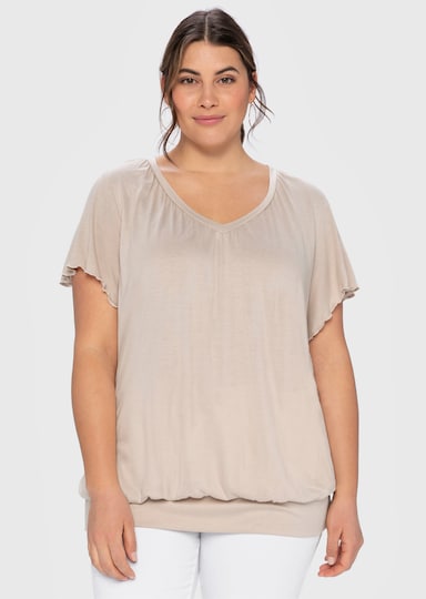 sheego T-Shirt mit breitem Bund und Flügelärmeln - beige