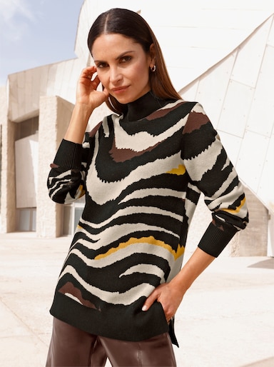 Longpullover mit Jacquardmuster - schwarz-sand-gemustert
