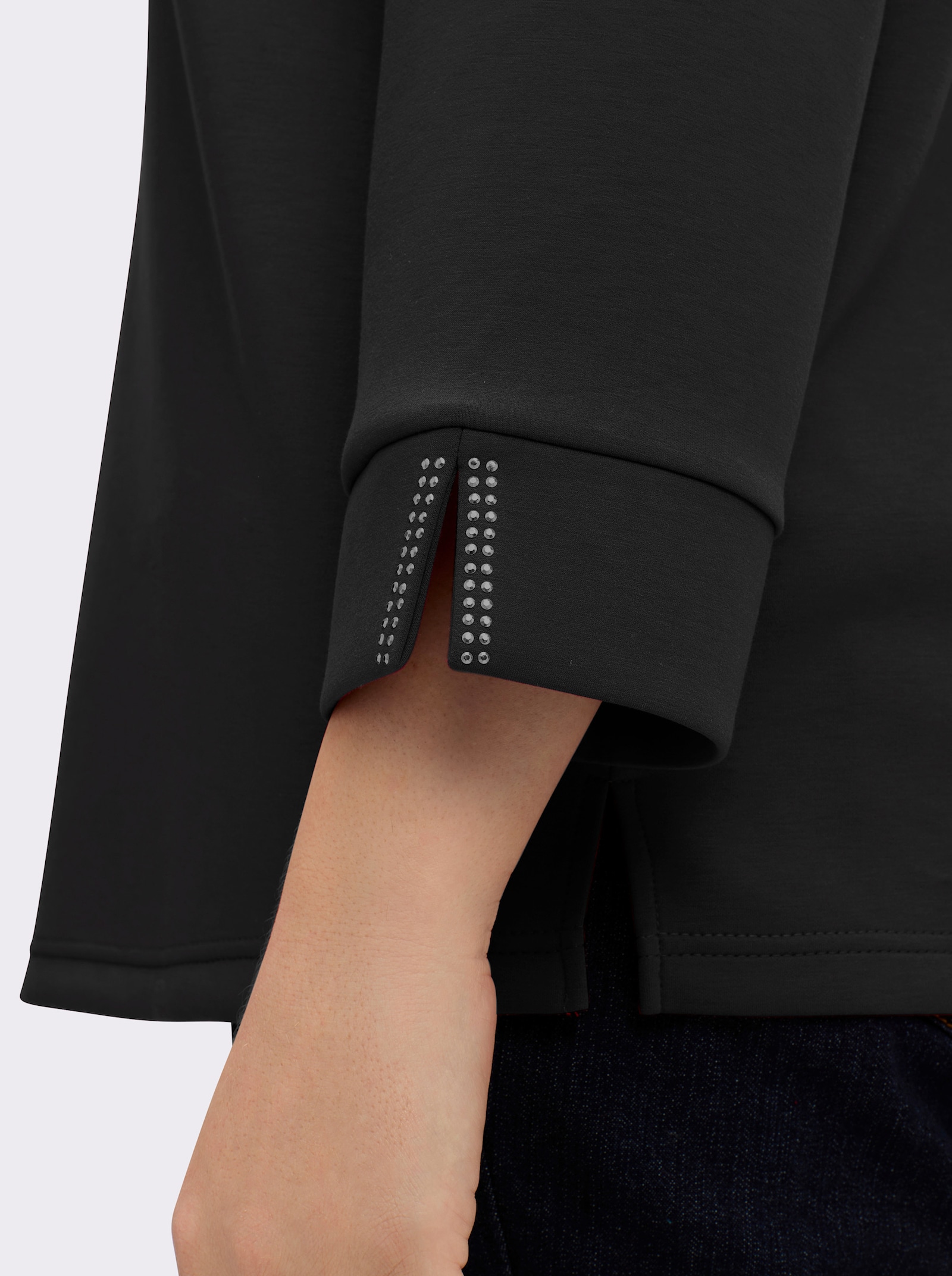 sheego Sweatshirt mit Glitzerdetails - schwarz