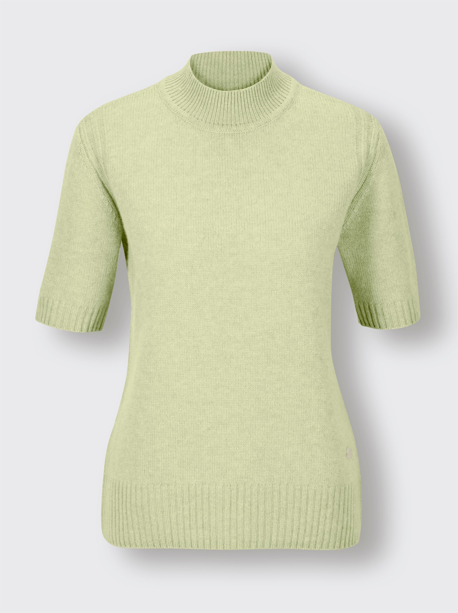 CREATION L PREMIUM Kurzarmpullover Mit geripptem Einsatz - pistazie-meliert