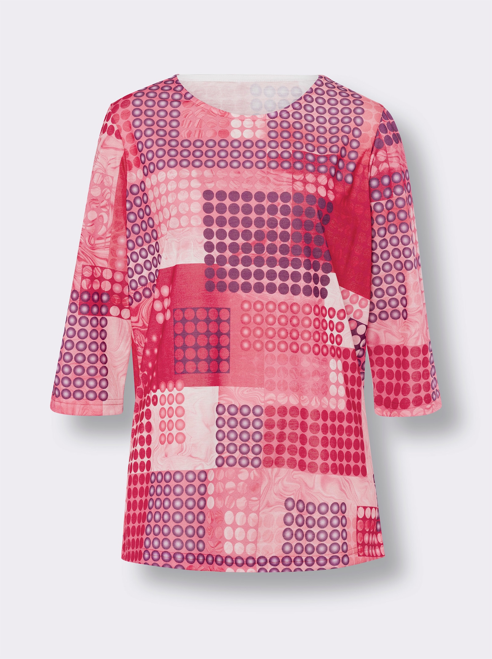 3/4-Arm-Shirt in Longform - fuchsia-traube-bedruckt