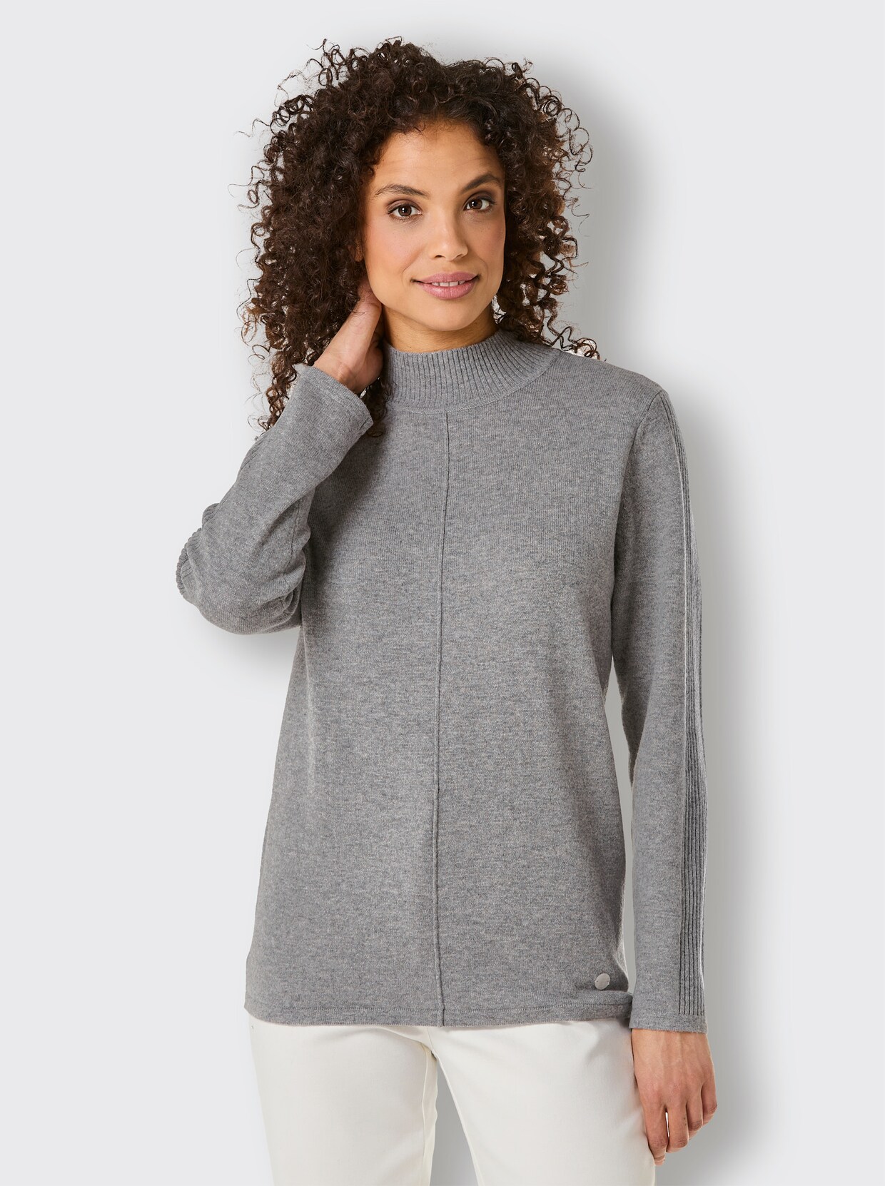 CREATION L PREMIUM Stehkragenpullover - steingrau-meliert