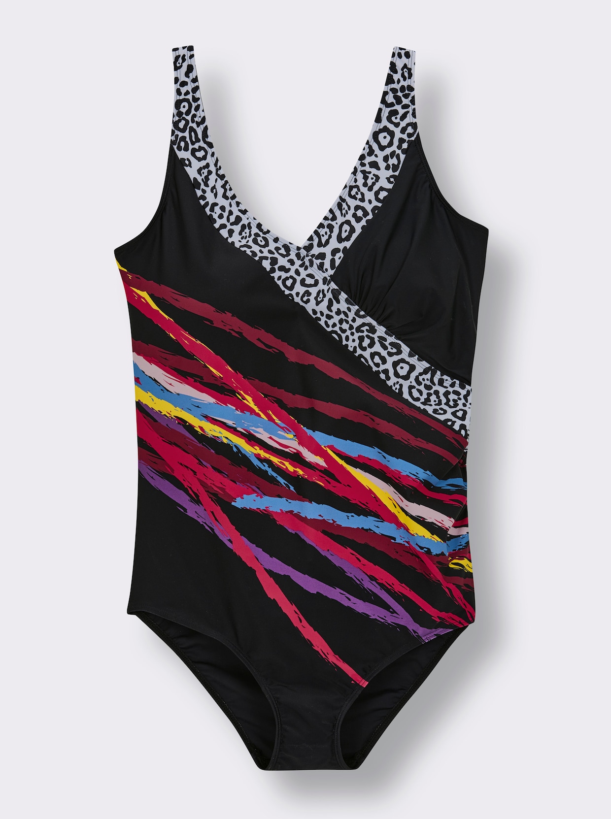 Badeanzug mit Unterbrustband, bedruckt - schwarz-weiß-bedruckt