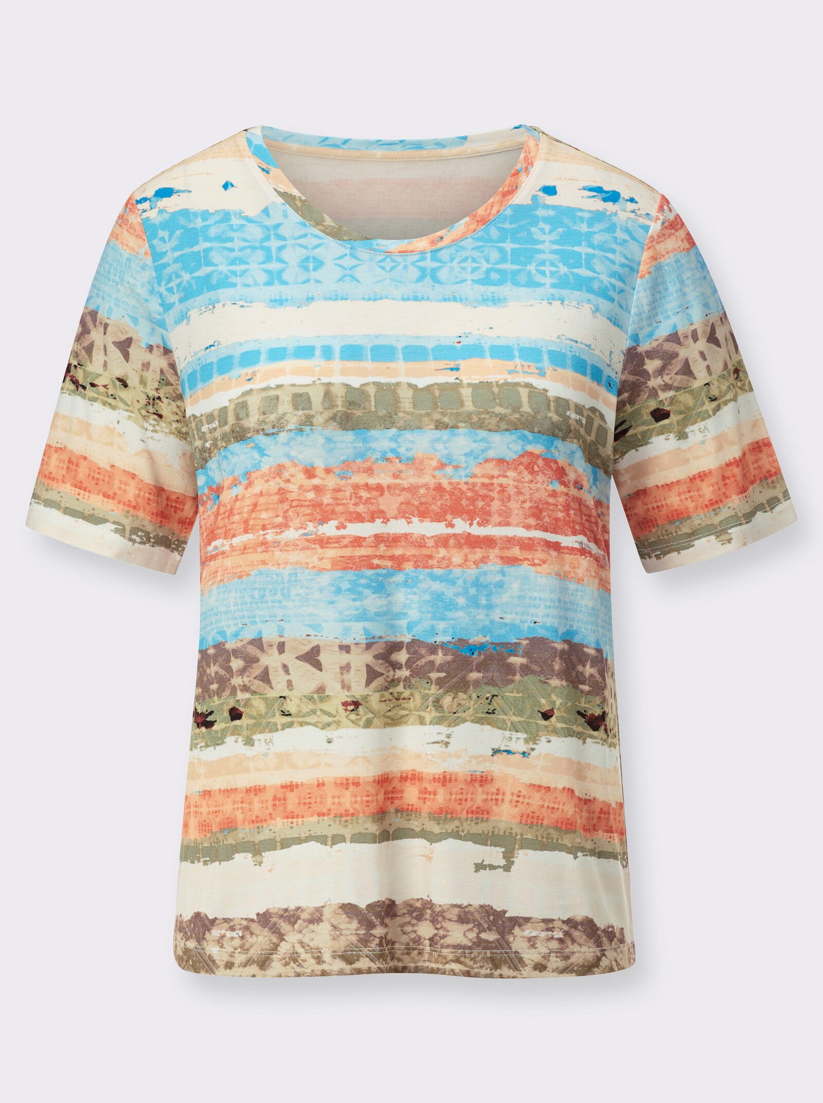 Kurzarmshirt mit Rundhals-Ausschnitt, bedruckt - aqua-eucalyptus-gemustert