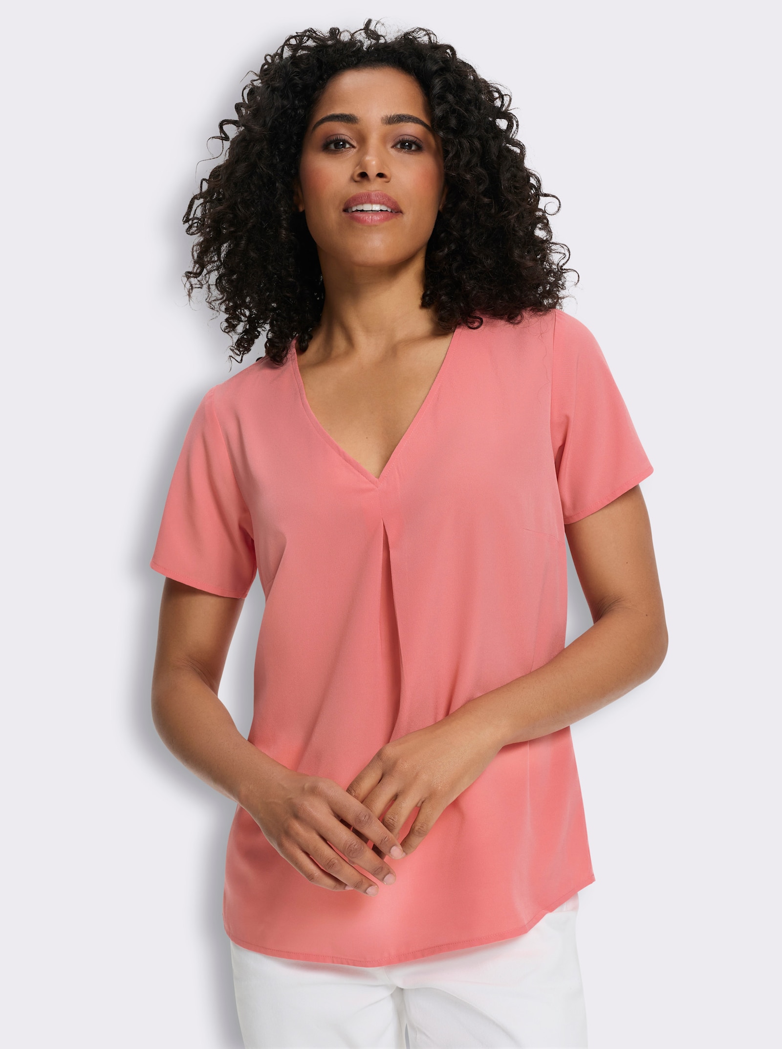 Comfortblouse met stolpplooi voor - flamingo