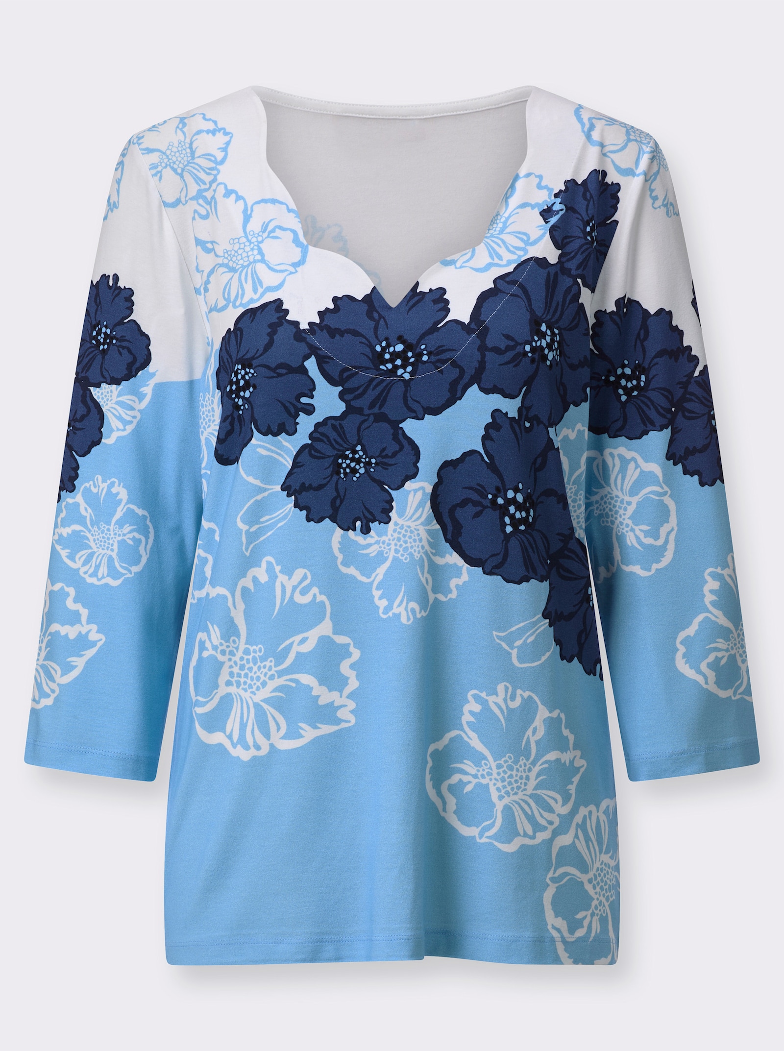 Print-Shirt im edlen Baumwoll-Modal-Mix - royalblau-schwarz-bedruckt