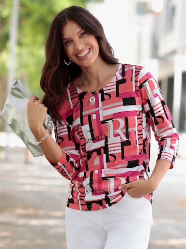 3/4-Arm-Shirt mit grafischem Druck - schwarz-grapefruit-bedruckt