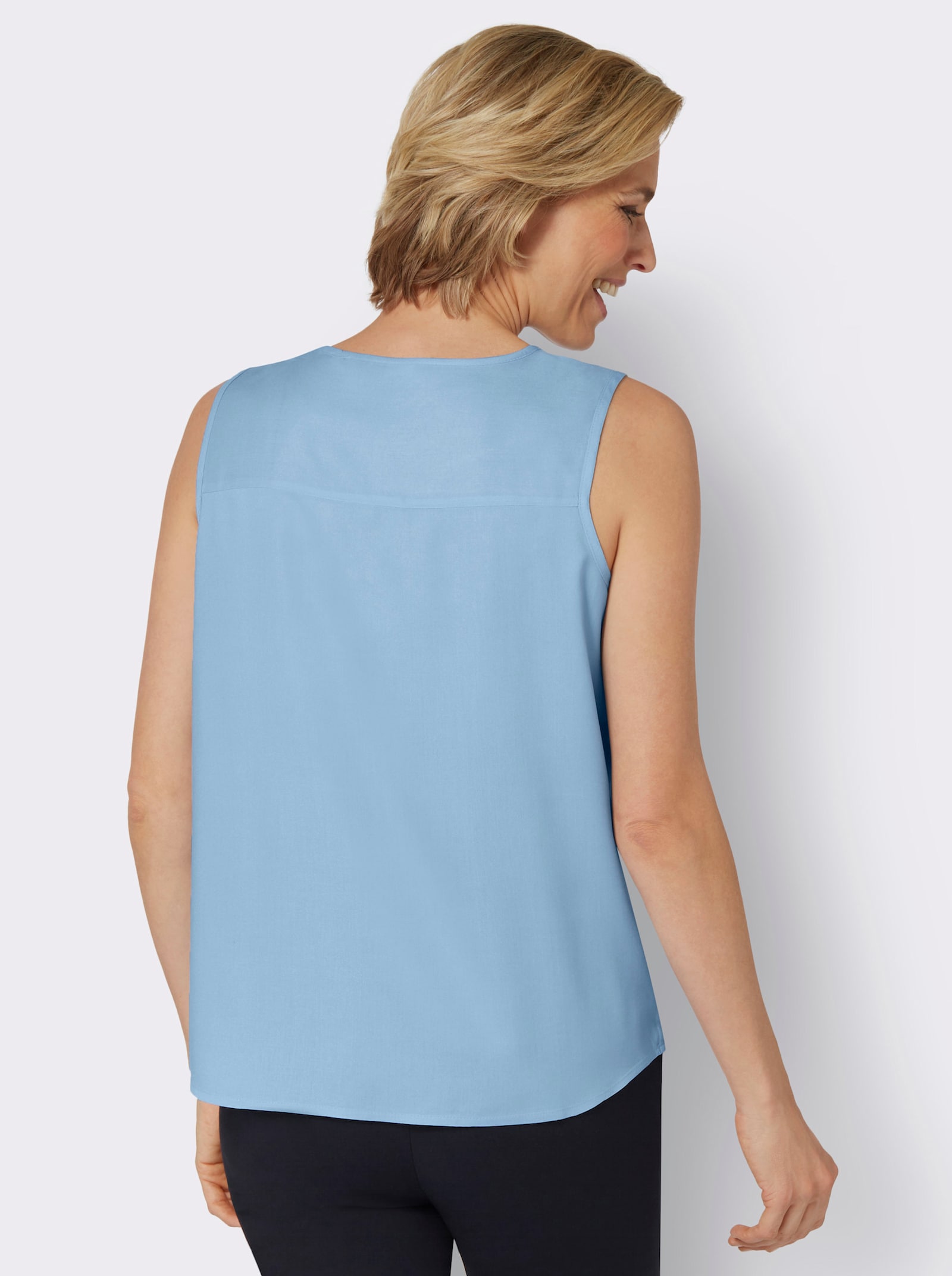 Blusentop mit Falten am Ausschnitt - eisblau