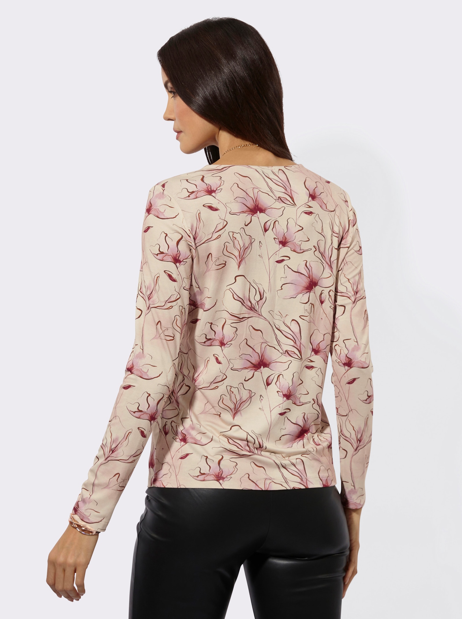 Langarmshirt mit floralem Dessin - hortensie-bordeaux-bedruckt