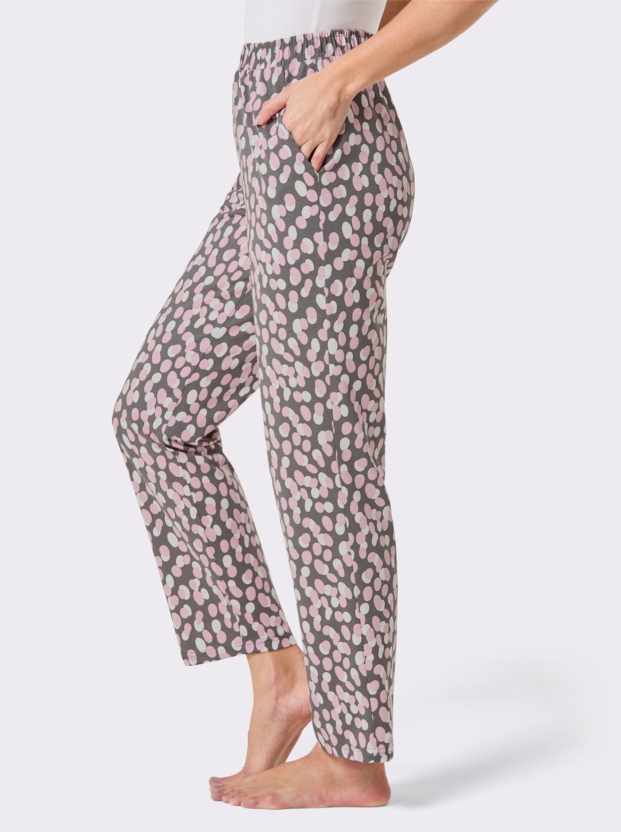 feel good Broek - antraciet/roze bedrukt