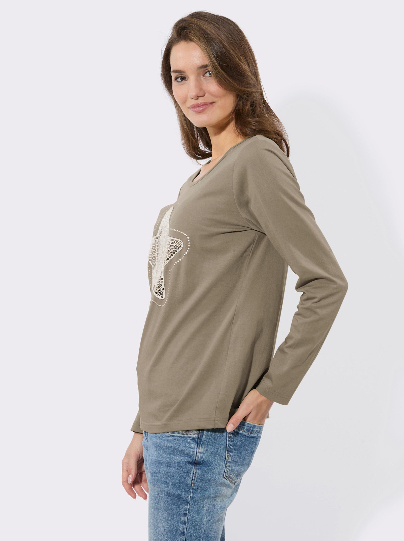 Rundhalsshirt mit Sternen-Motiv - schlamm