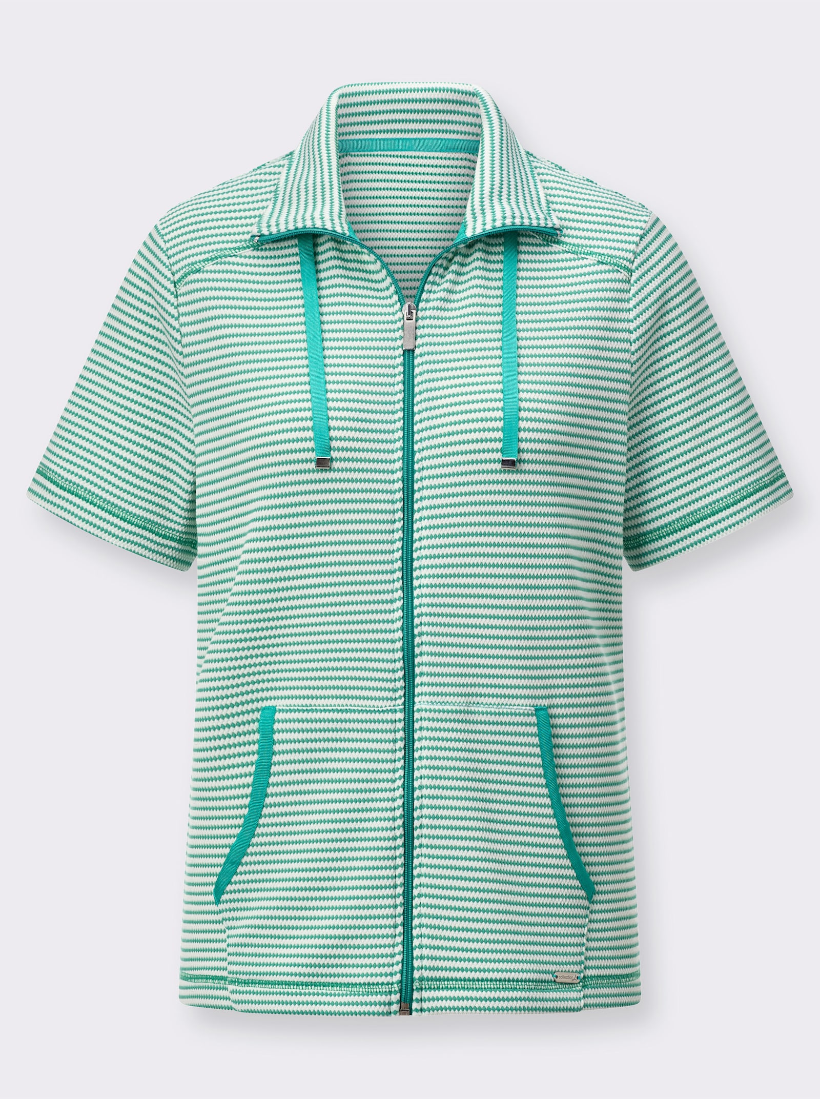 Shirtjasje met kangoeroezakken - blauwgroen/wit gedessineerd