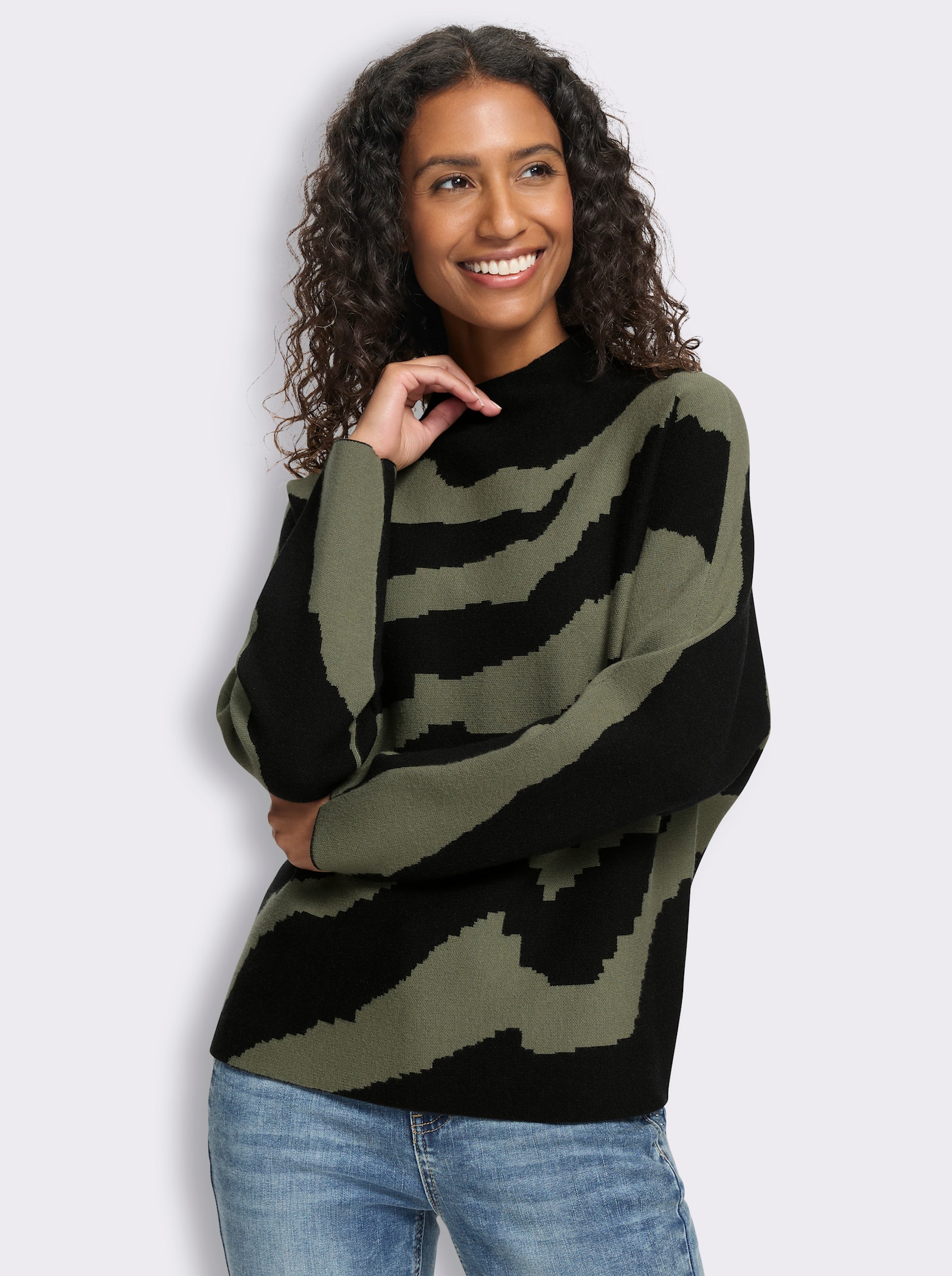 heine Pullover mit Zebramuster - khaki-schwarz-gemustert