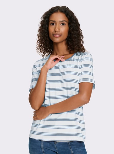 heine Kurzarmshirt - bleu-ecru-gestreift