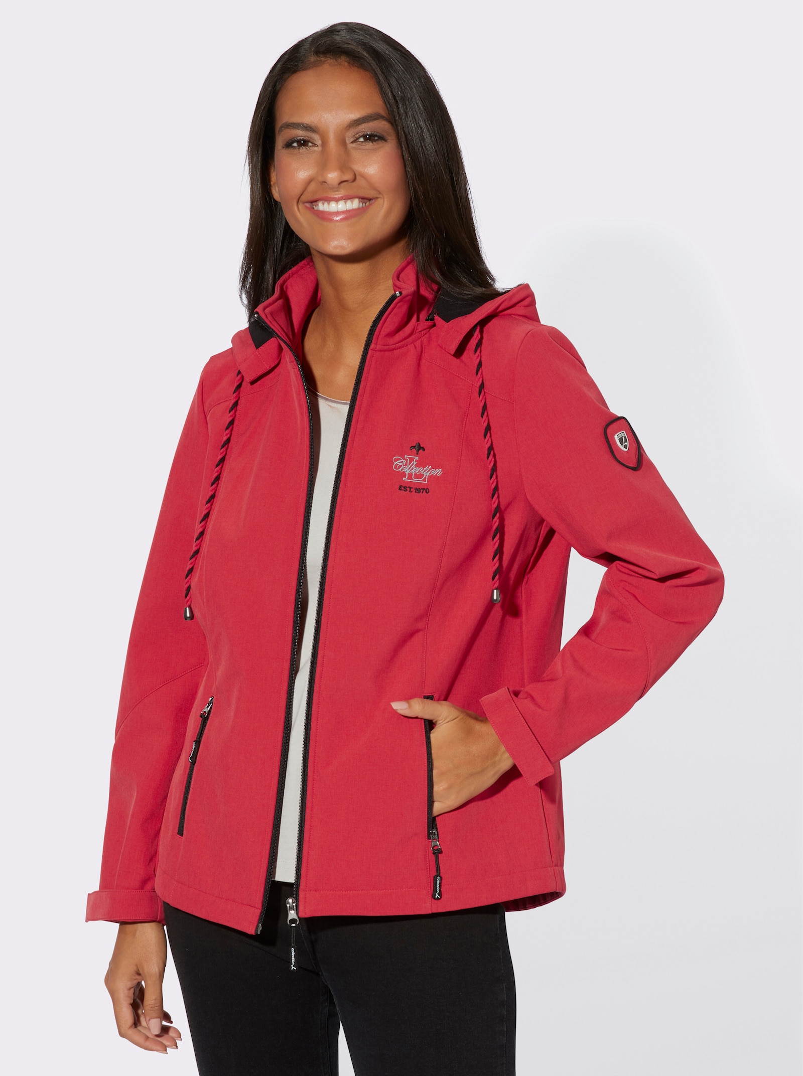 Softshelljacke mit Fleece gefüttert - erdbeere-weiß-meliert