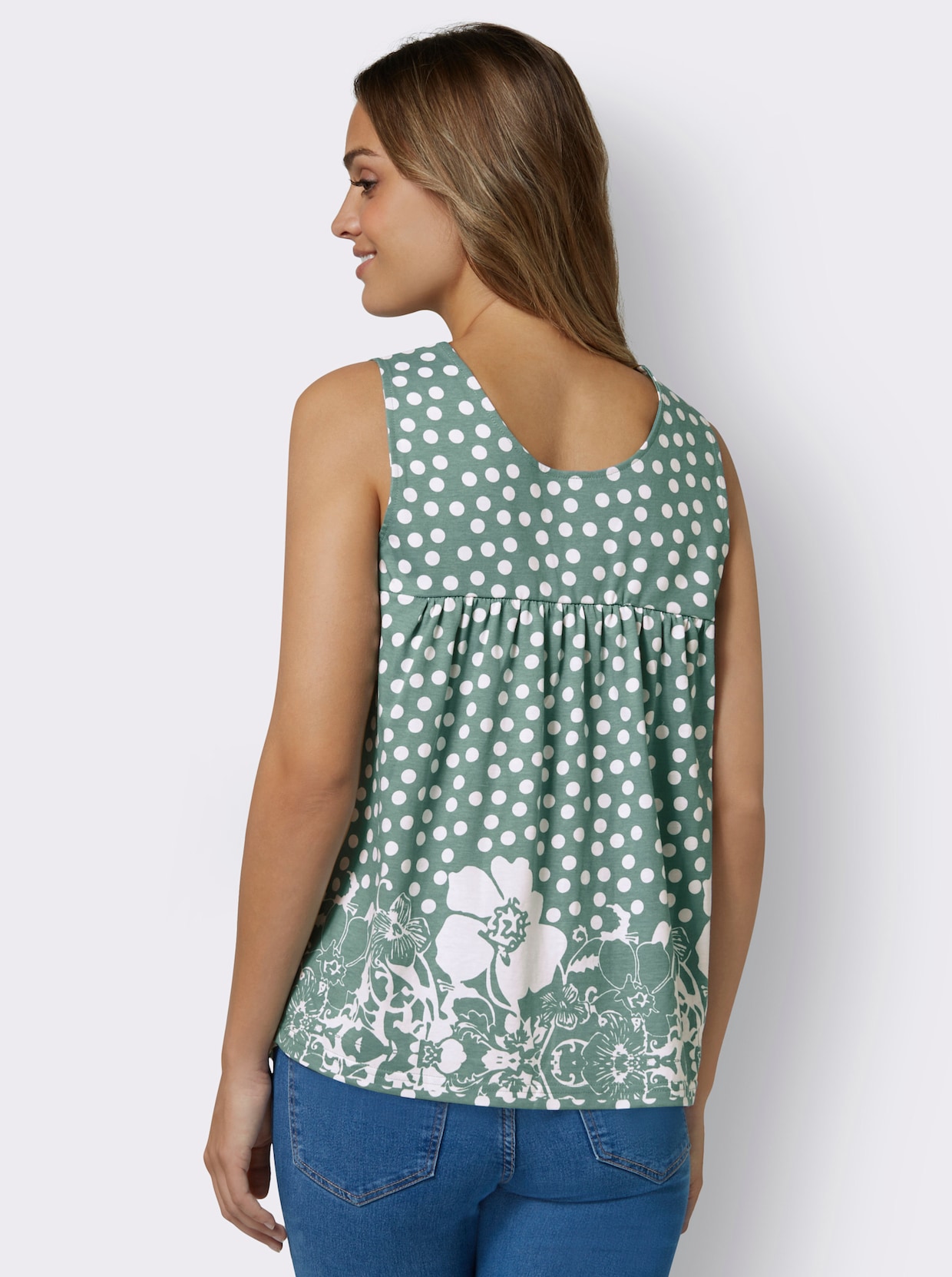 Shirttop - jade-weiß-bedruckt