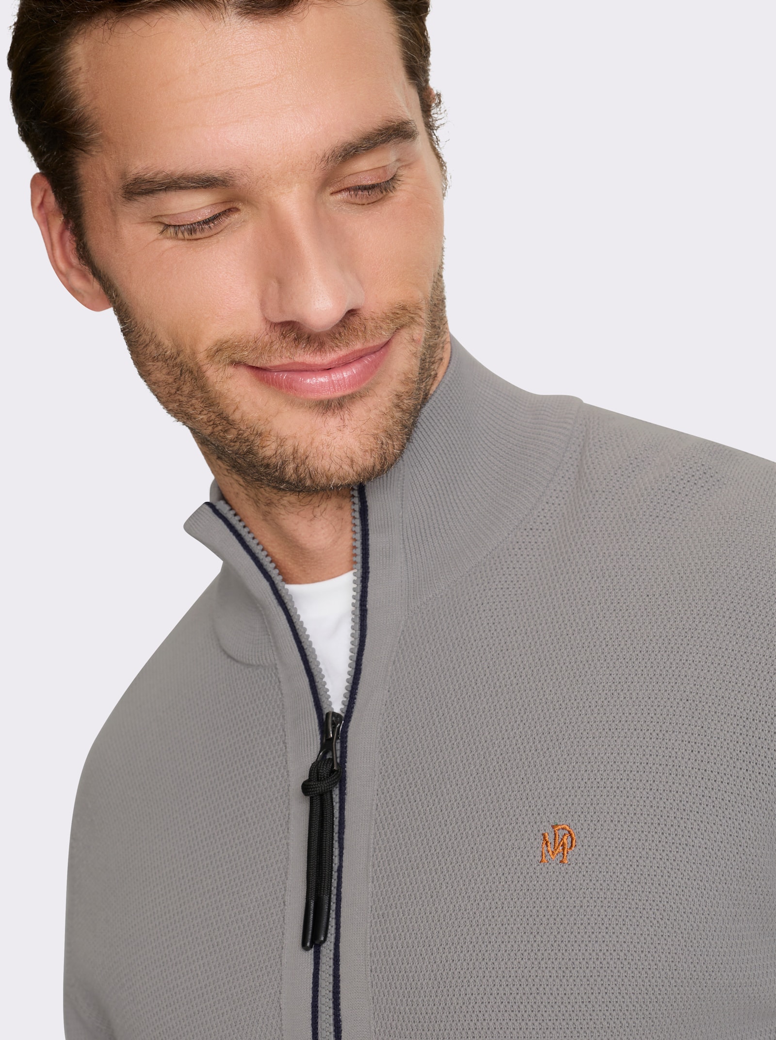 Marco Donati Shirtjacke mit Strukturmuster, Baumwolle - steingrau-marine