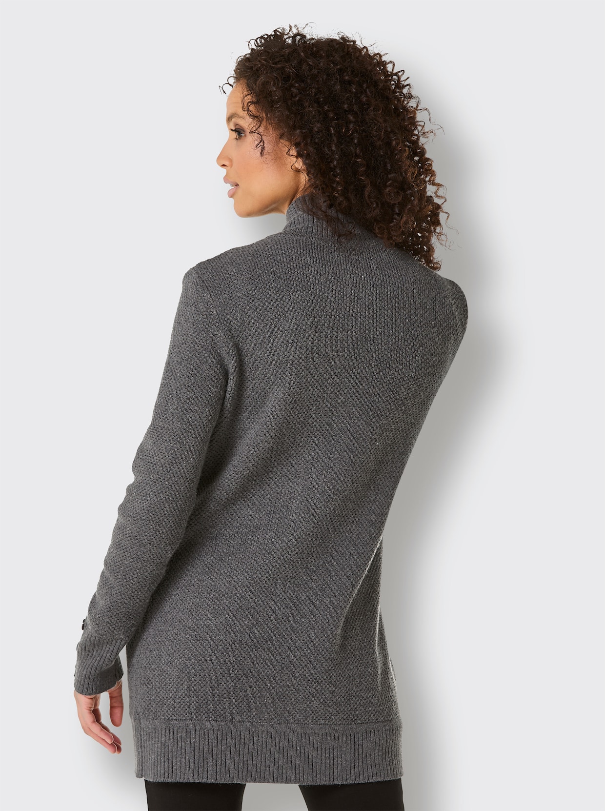 CREATION L PREMIUM Longstrickjacke - schwarz-anthrazit-meliert
