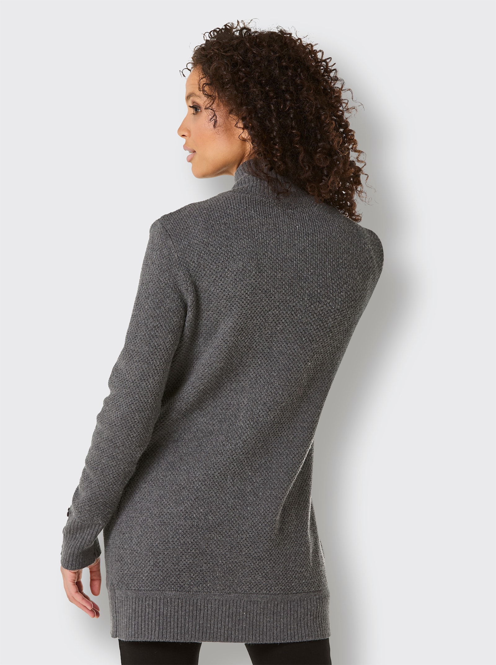 CREATION L PREMIUM Longstrickjacke verschlusslose Form - schwarz-anthrazit-meliert