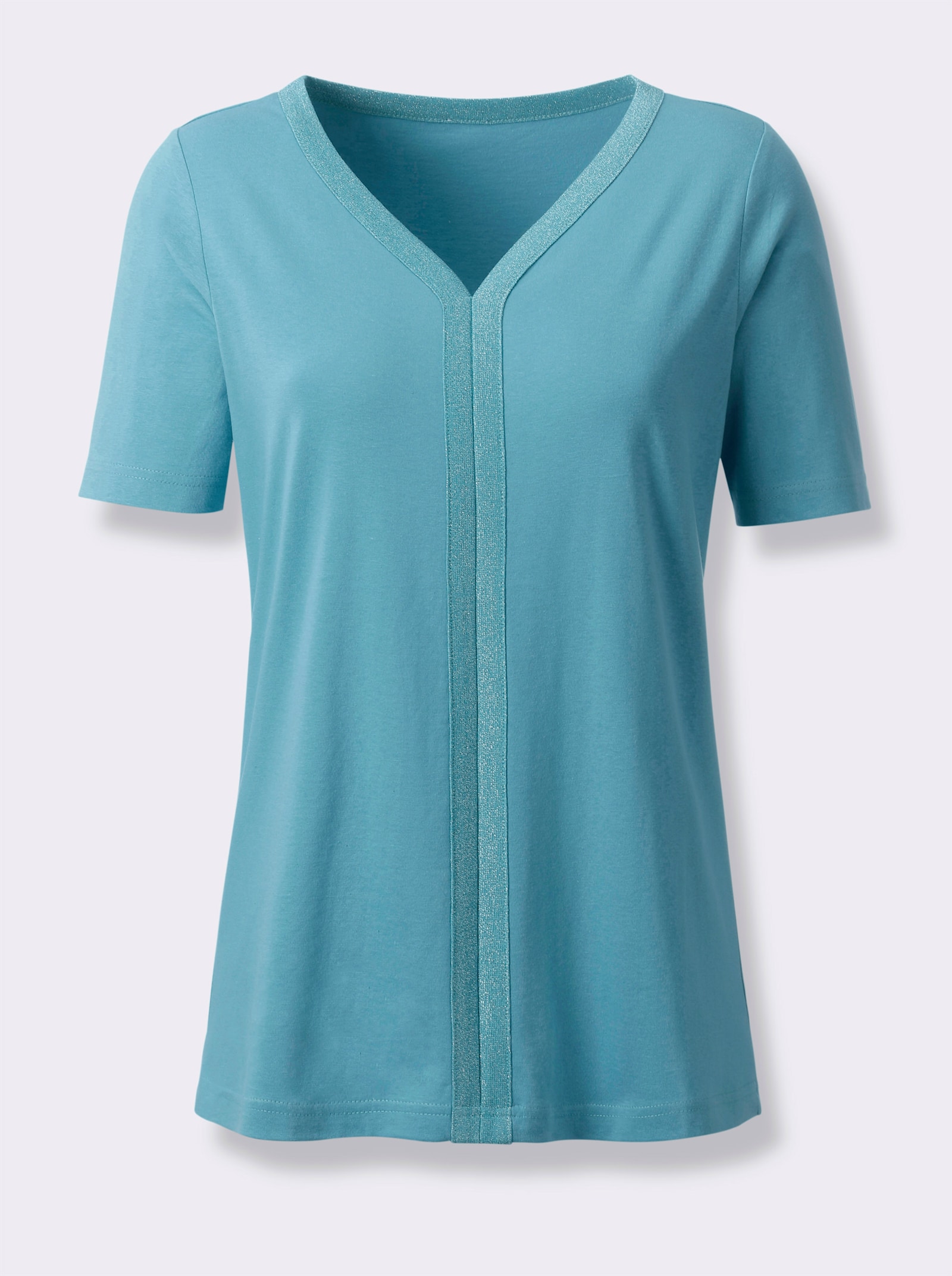 Kurzarmshirt mit Zierband - ozean