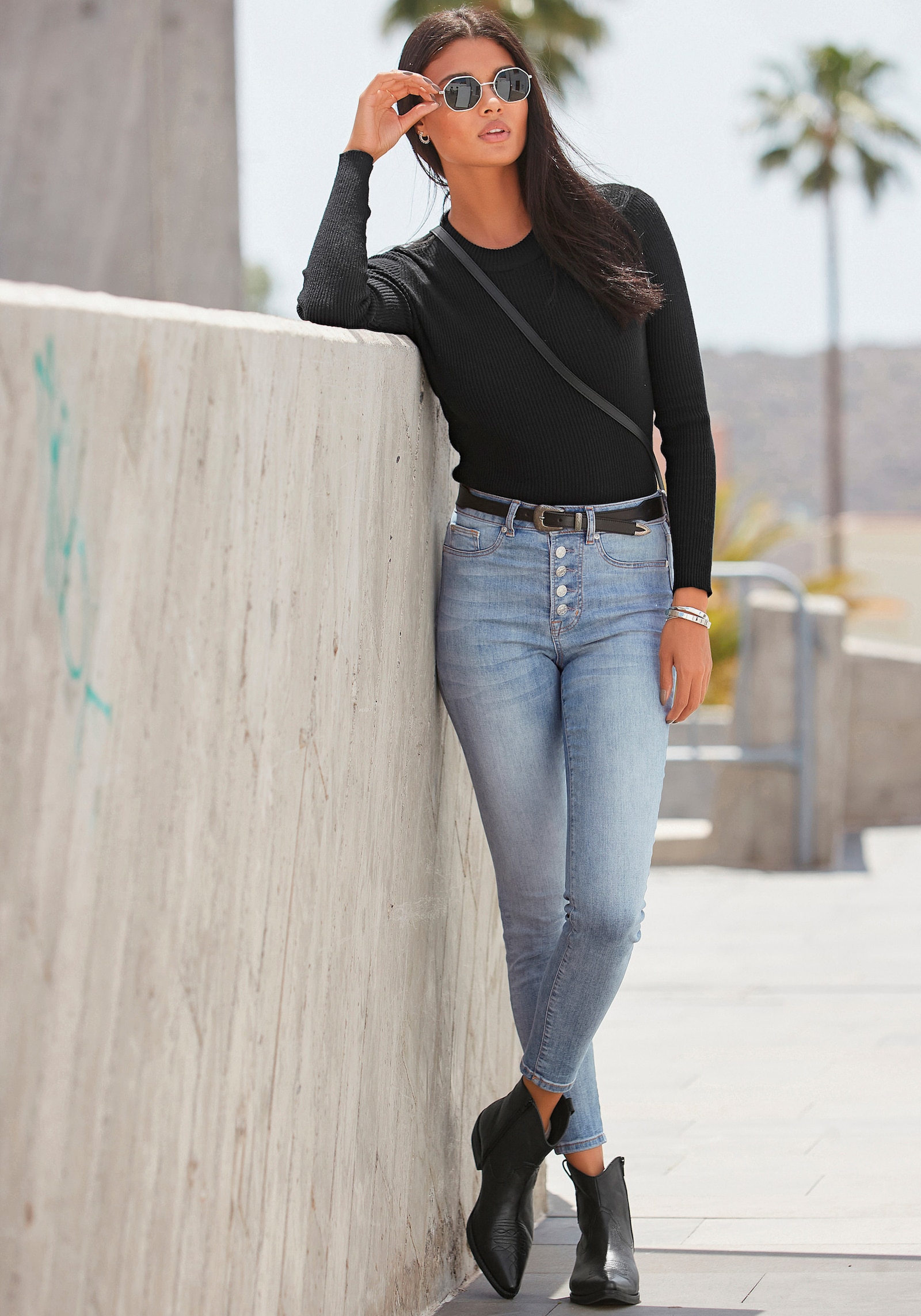 Buffalo Jean taille haute - bleu délavé