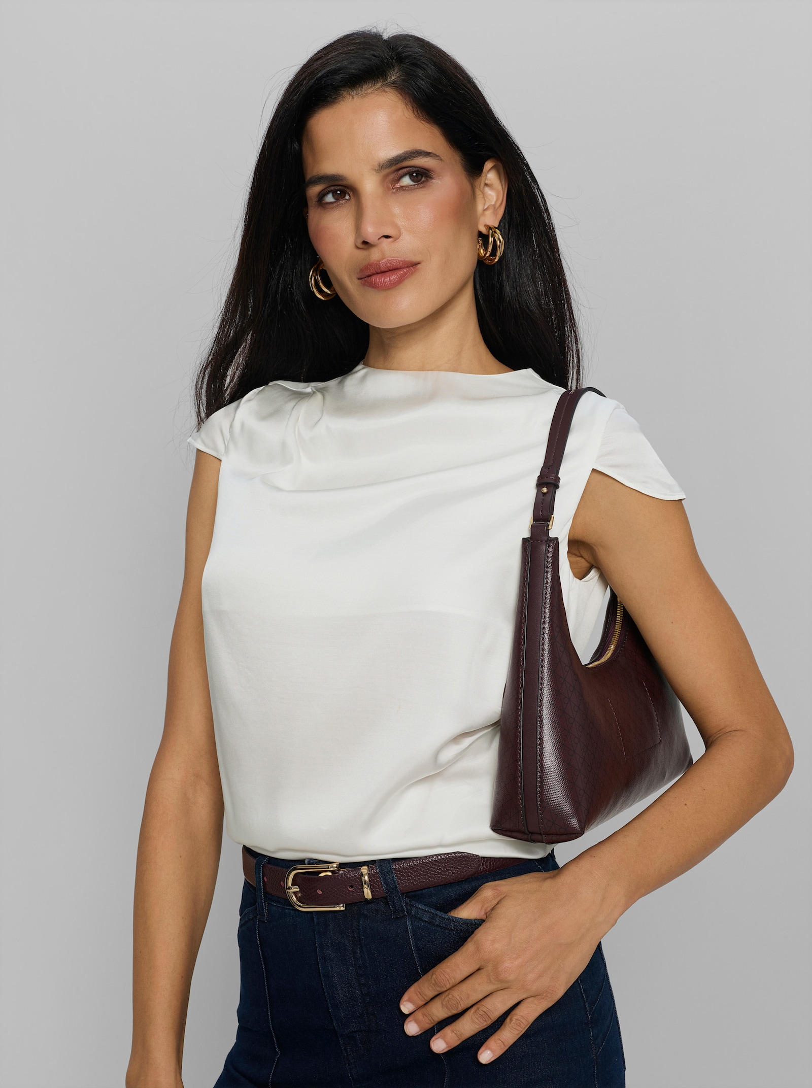 heine Satinbluse mit Kelchkragen - ecru