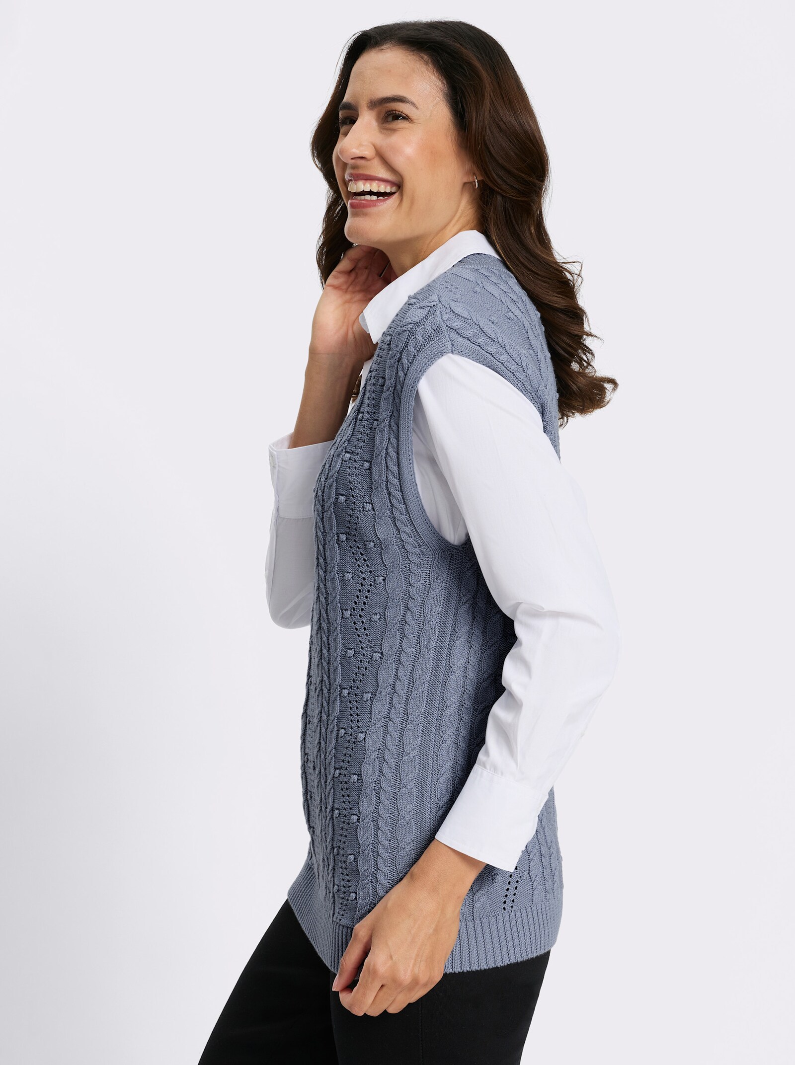 Pullunder mit Strickmuster-Mix - taubenblau