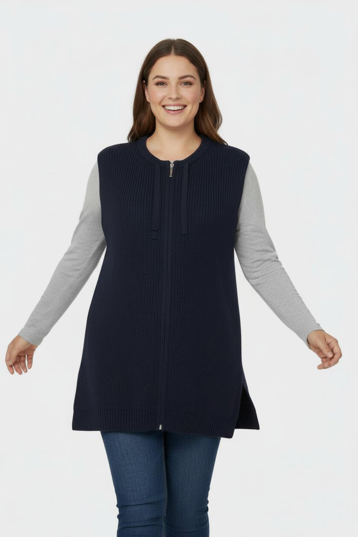 Strickweste in Longform - marine