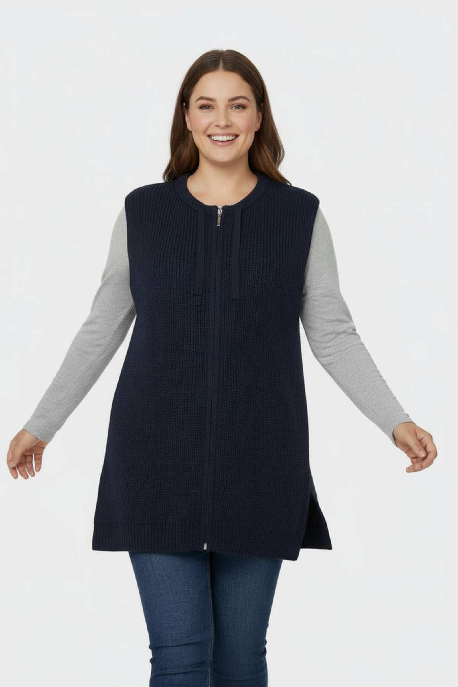 Strickweste in Longform - marine