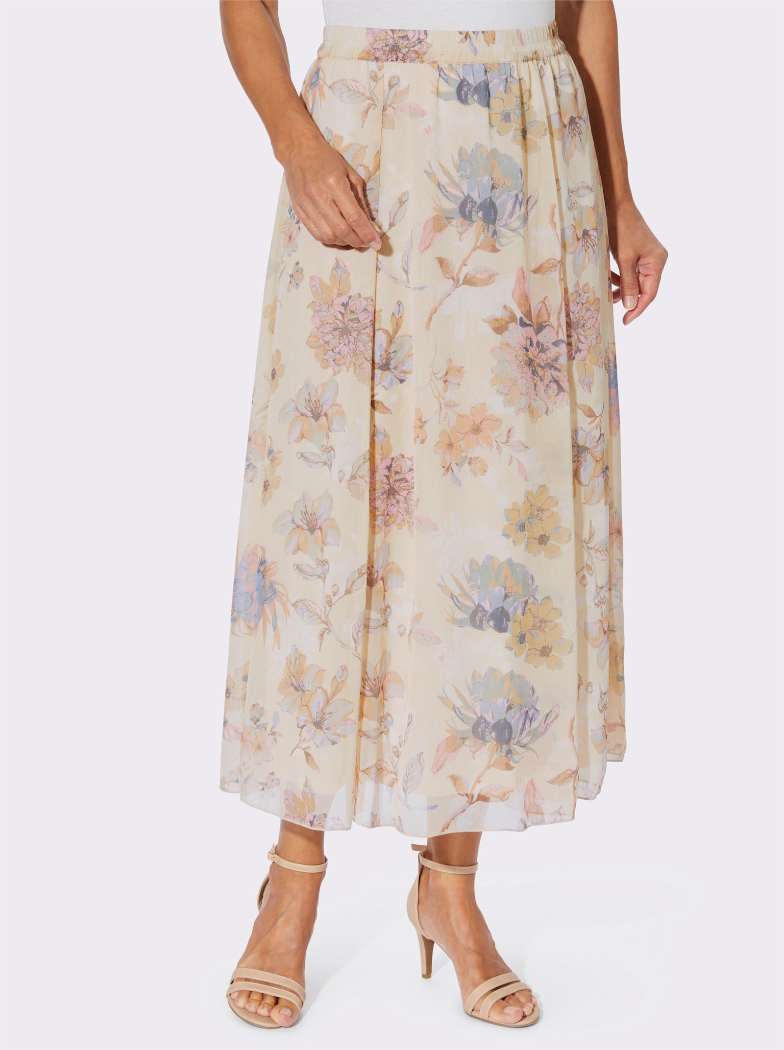 Tkaná sukně s elastickým pasem - ecru-hortenziová-potisk