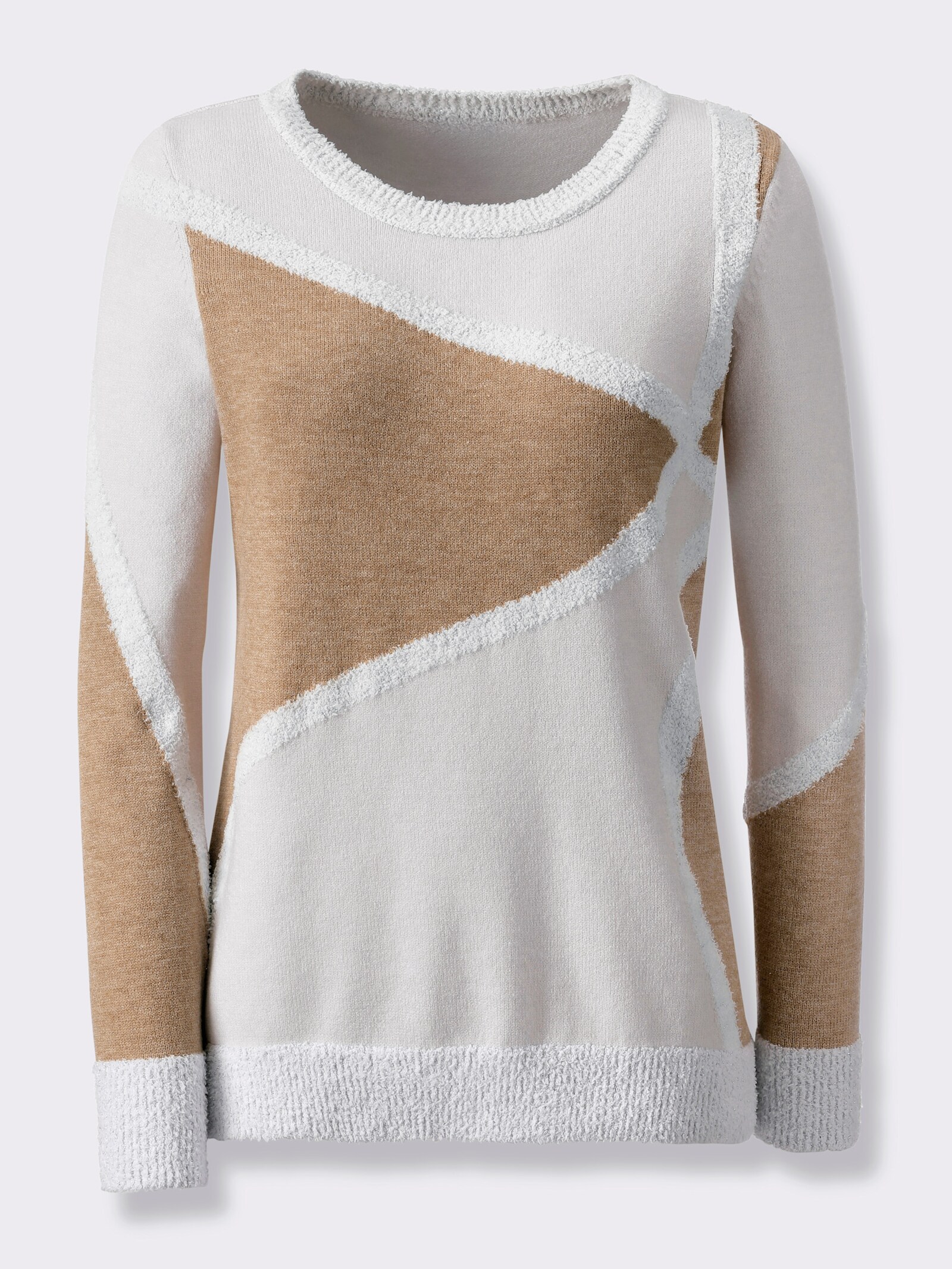 Langarm-Pullover - ecru-camel-meliert