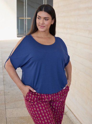 sheego Shirt mit Cut-outs und Bindeband - royalblau