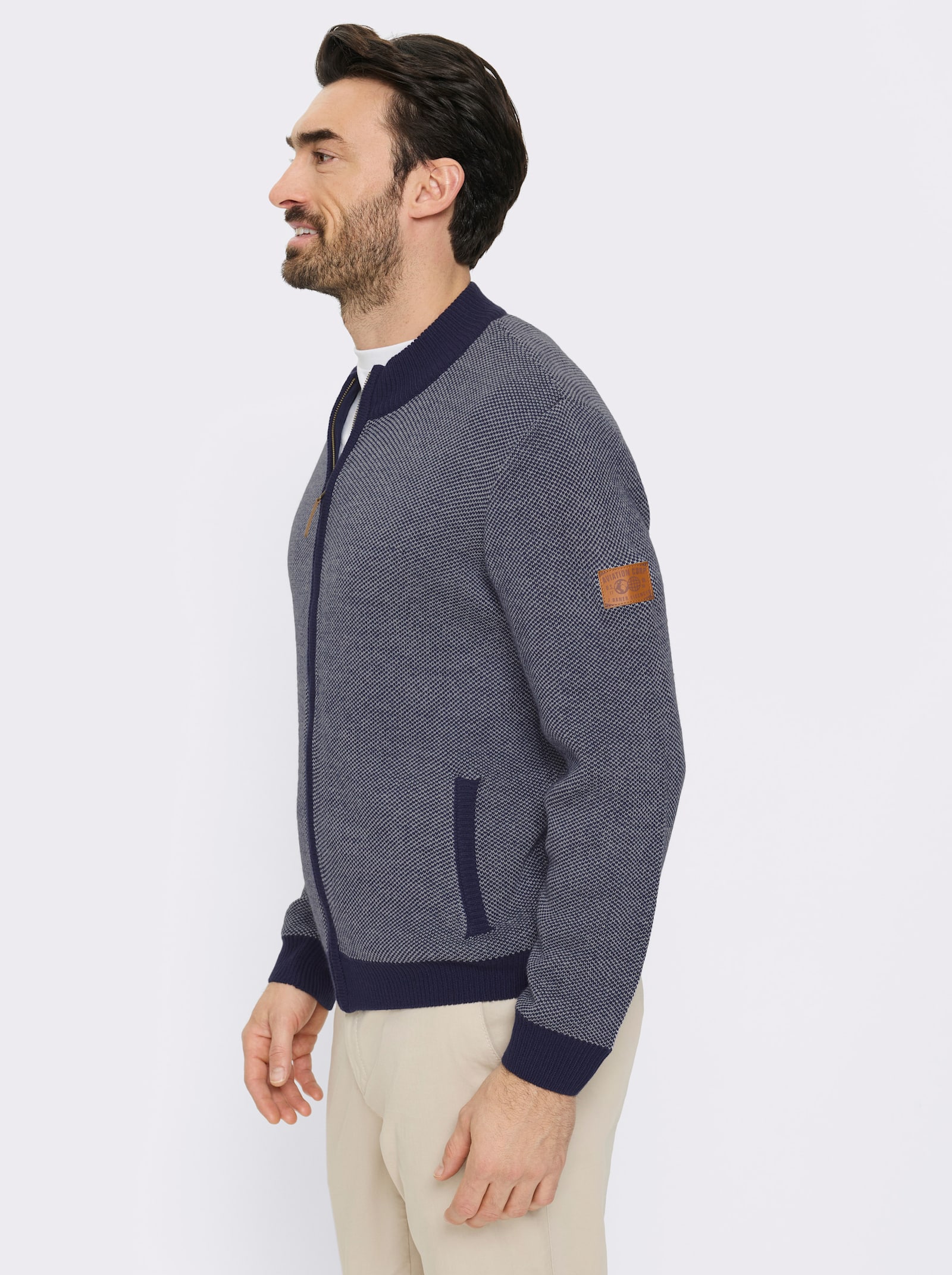 Marco Donati Strickjacke mit unifarbenen Elementen - marine-ecru-meliert