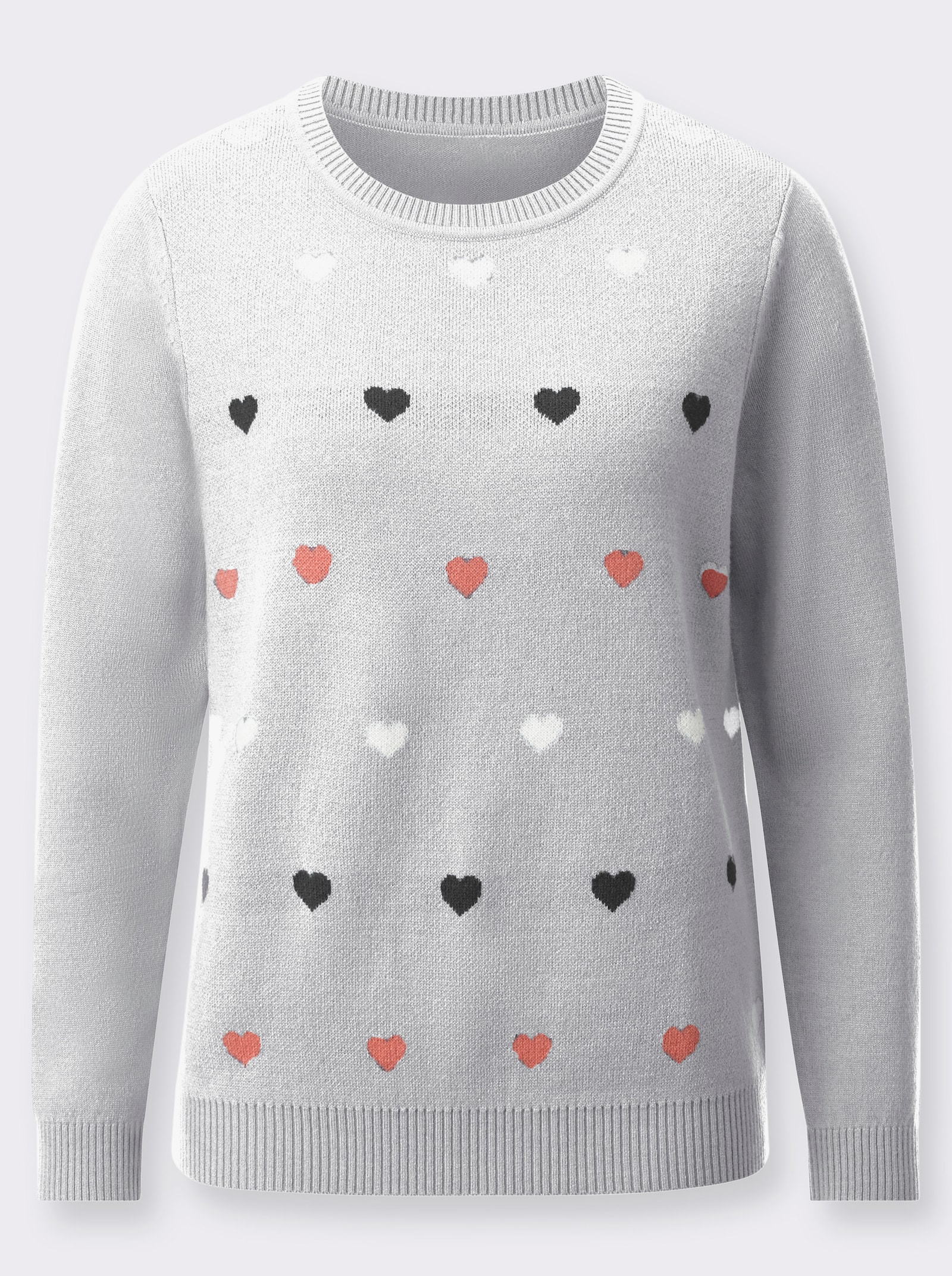 Rundhalspullover im Herz-Dessin - ecru