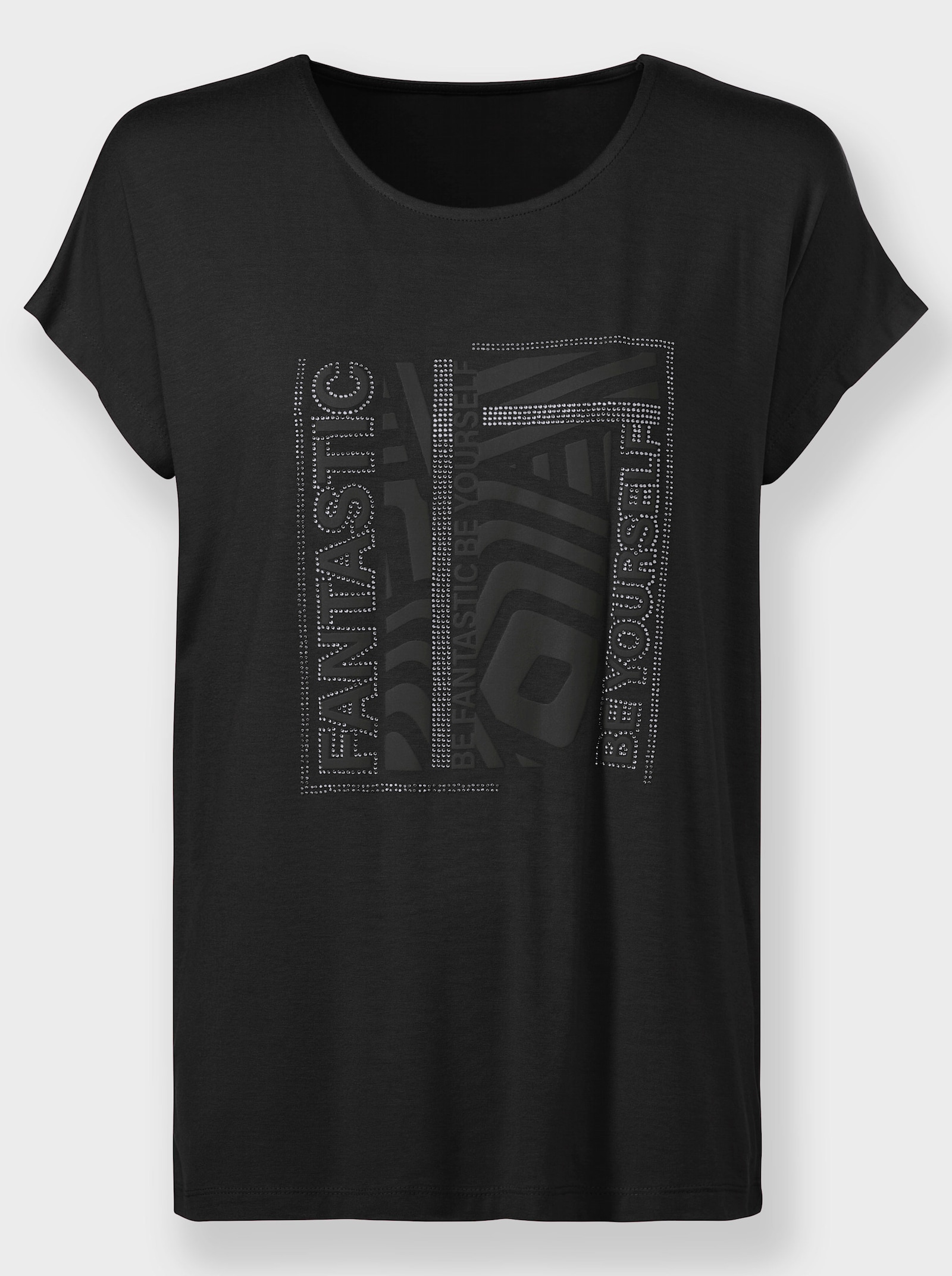 heine Rundhalsshirt mit Glitzersteinchen - schwarz