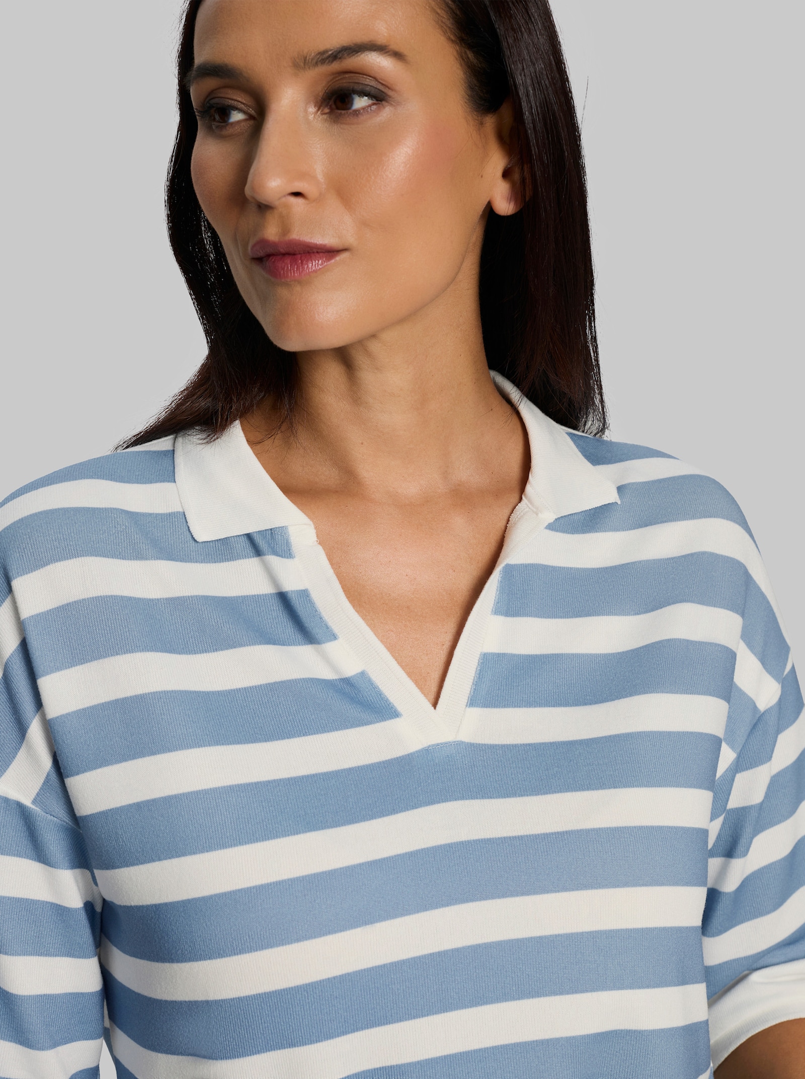 heine Ringelshirt mit Polokragen - ecru-himmelblau-geringelt