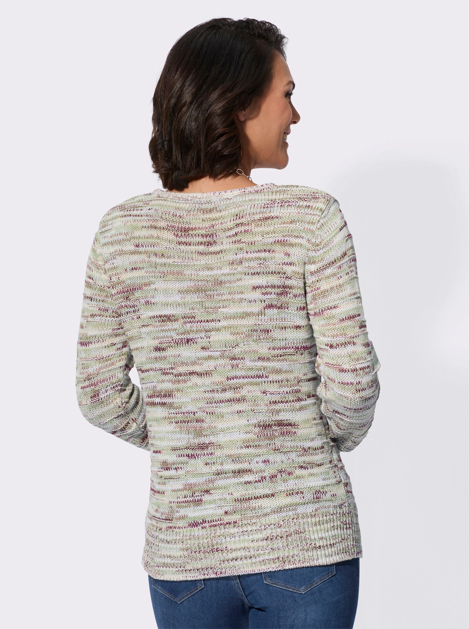 Pullover im Baumwoll-Mix - ecru-eucalyptus-gemustert