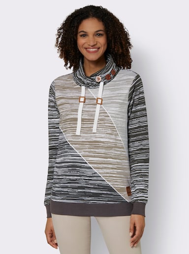 Sweatshirt mit elastischen Bündchen - graphit-ecru-bedruckt