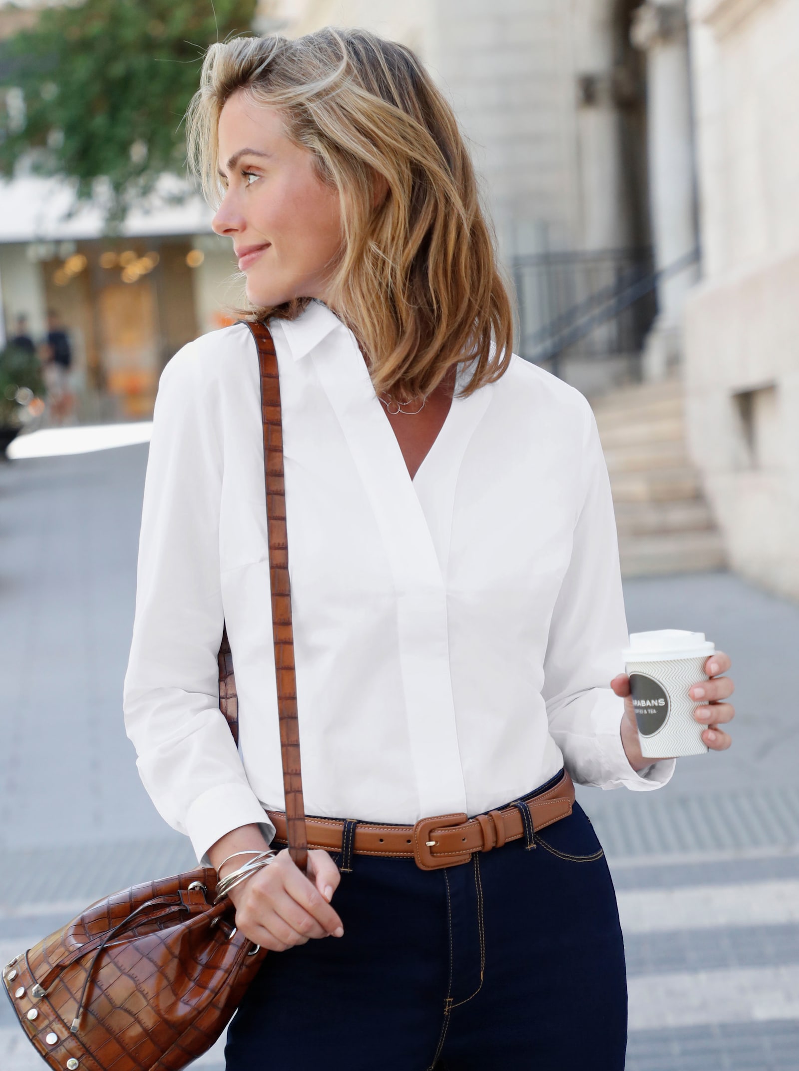 Baumwollbluse mit verdeckter Knopfleiste - weiß