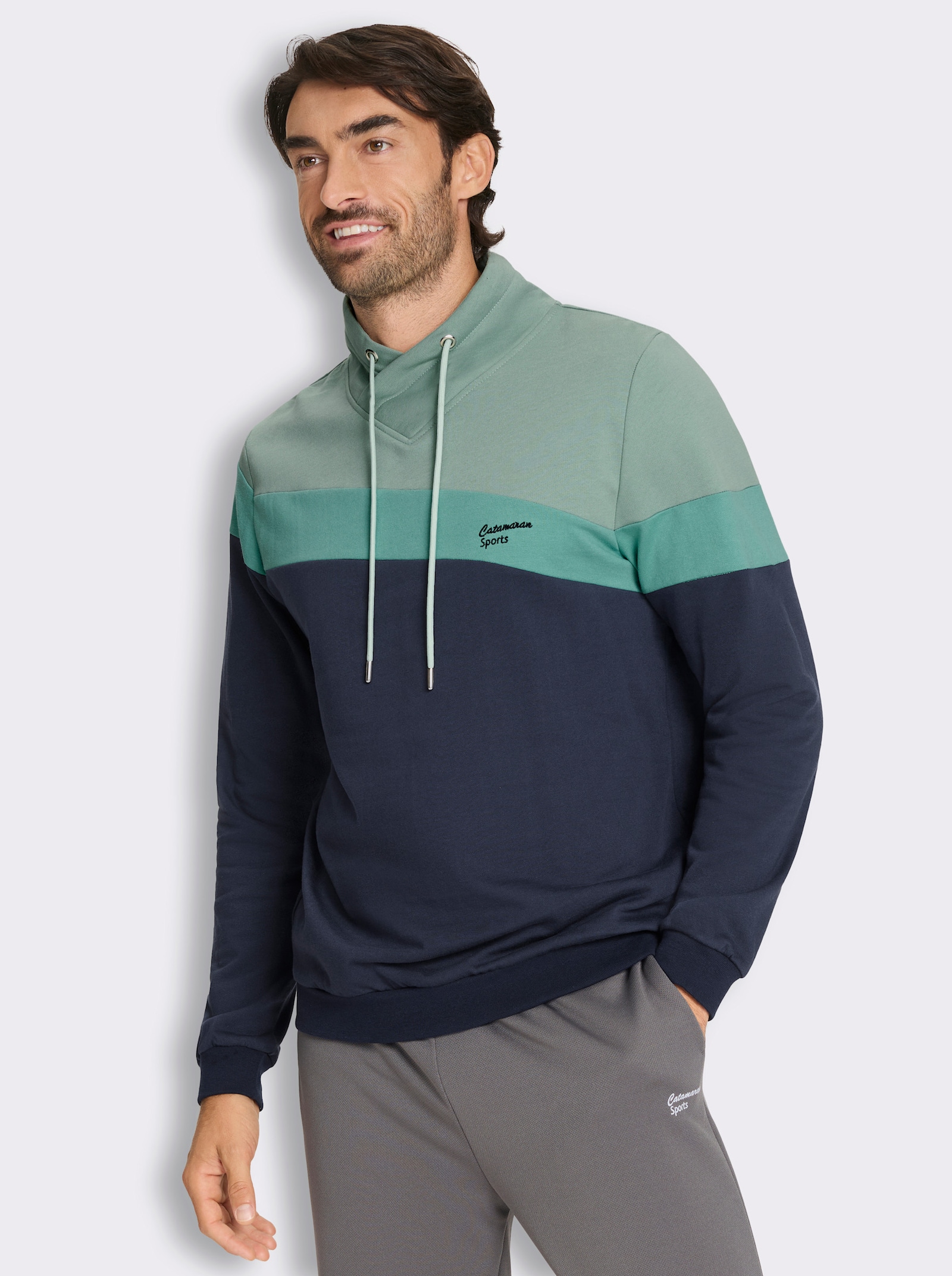 Catamaran Sports Sweatshirt mit weitenregulierbarem Kragen - marine-kalkmint