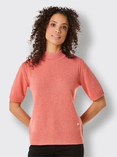 CREATION L PREMIUM Kurzarmpullover Mit geripptem Einsatz - koralle-meliert