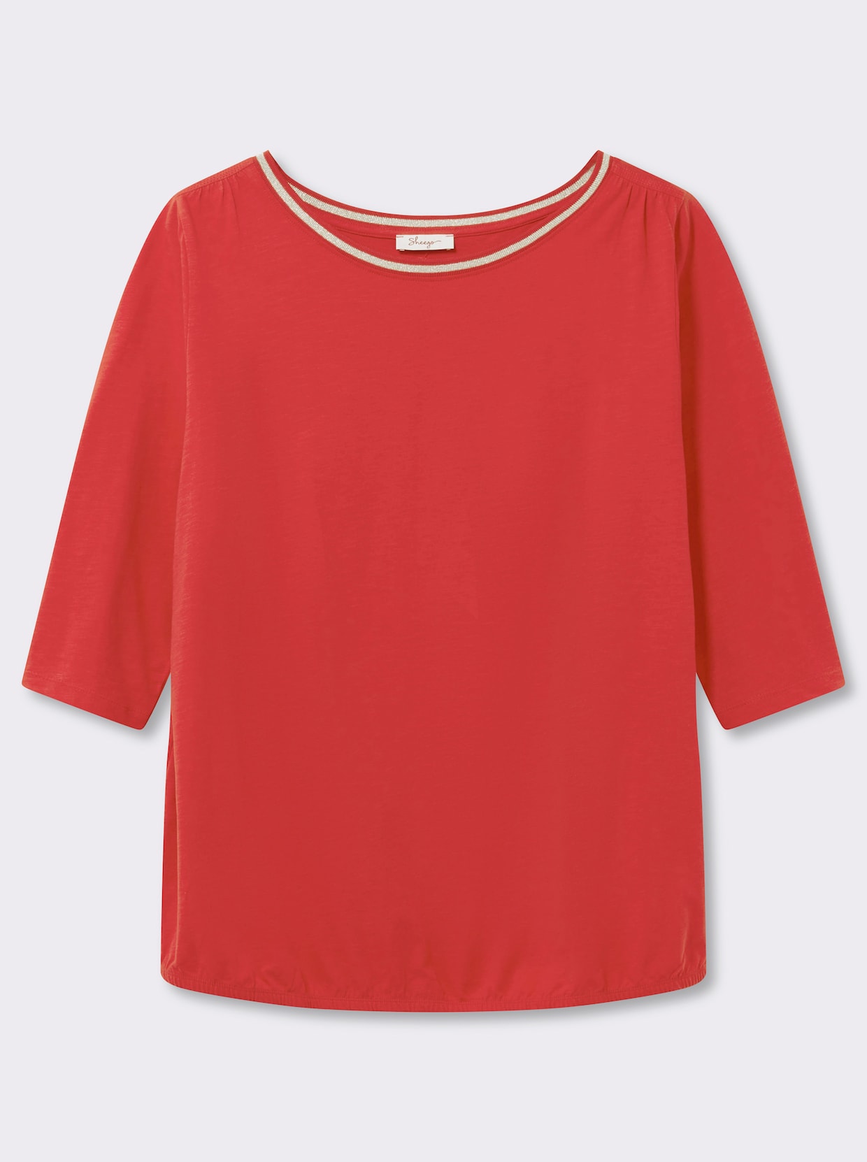 sheego 3/4-Arm-Shirt mit Glitzergarn am Ausschnitt - erdbeere