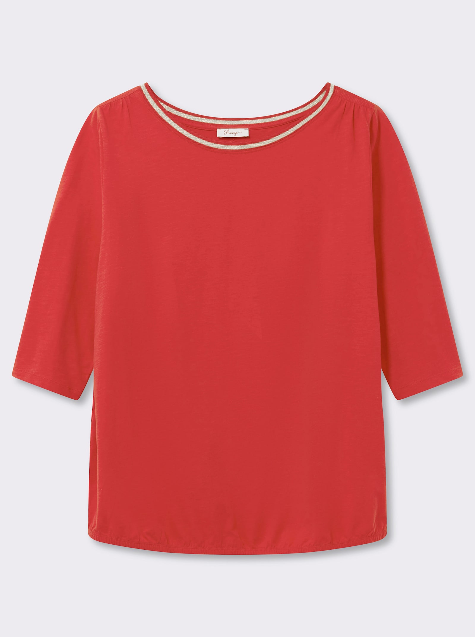 sheego 3/4-Arm-Shirt mit Glitzergarn am Ausschnitt - erdbeere