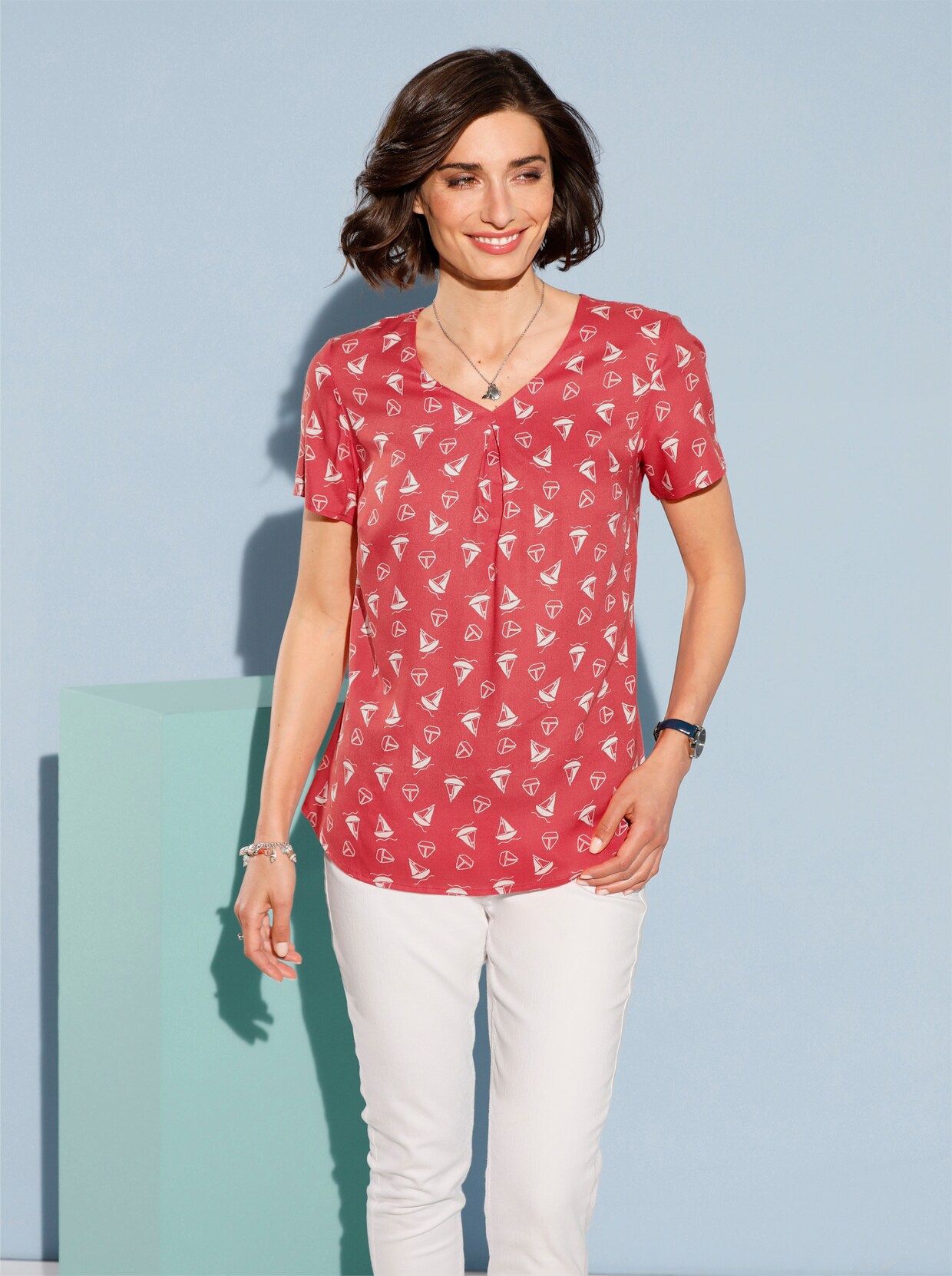 Comfortabele blouse - koraal geprint