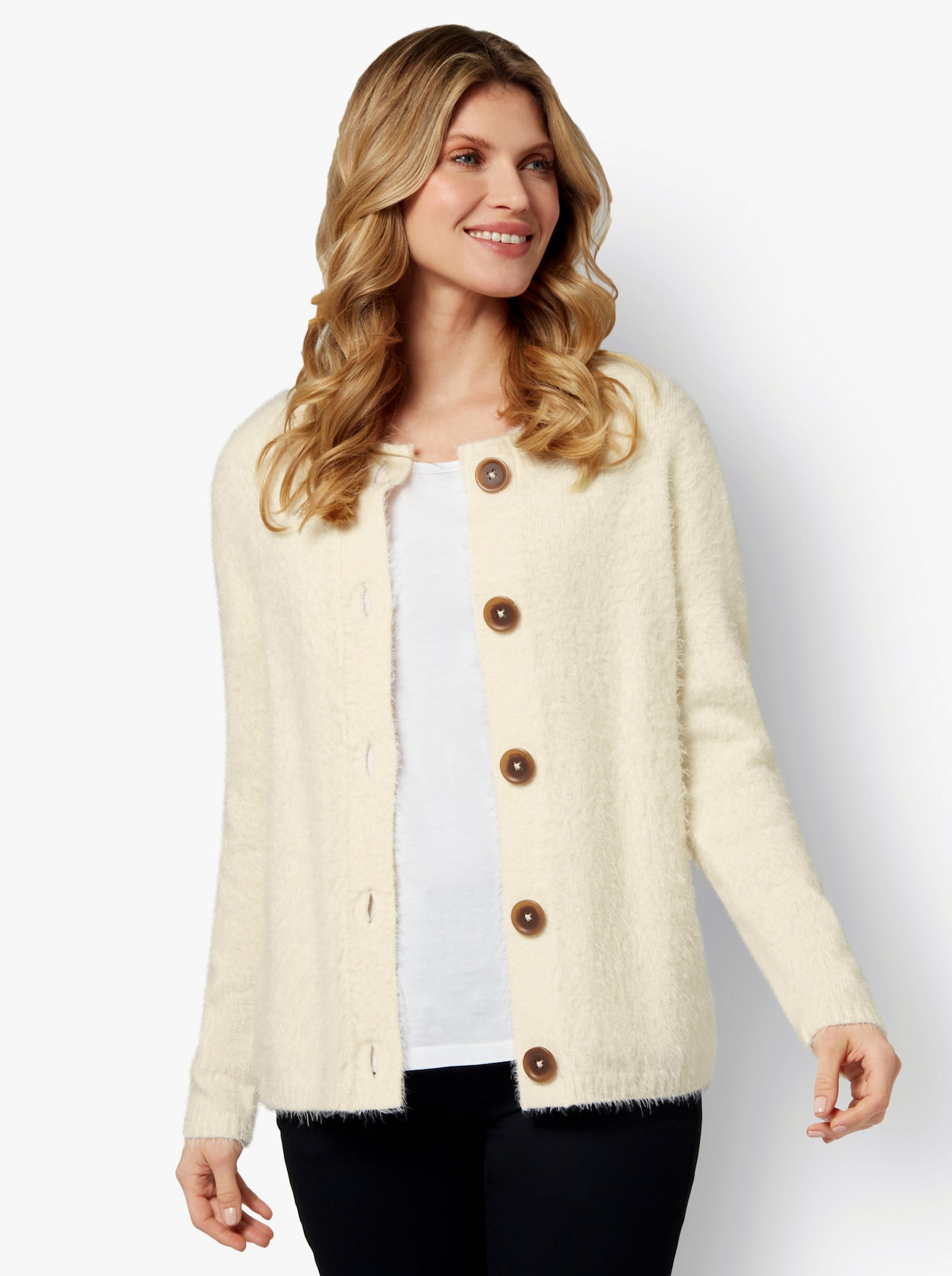 Strickjacke aus Flauschgarn - champagner