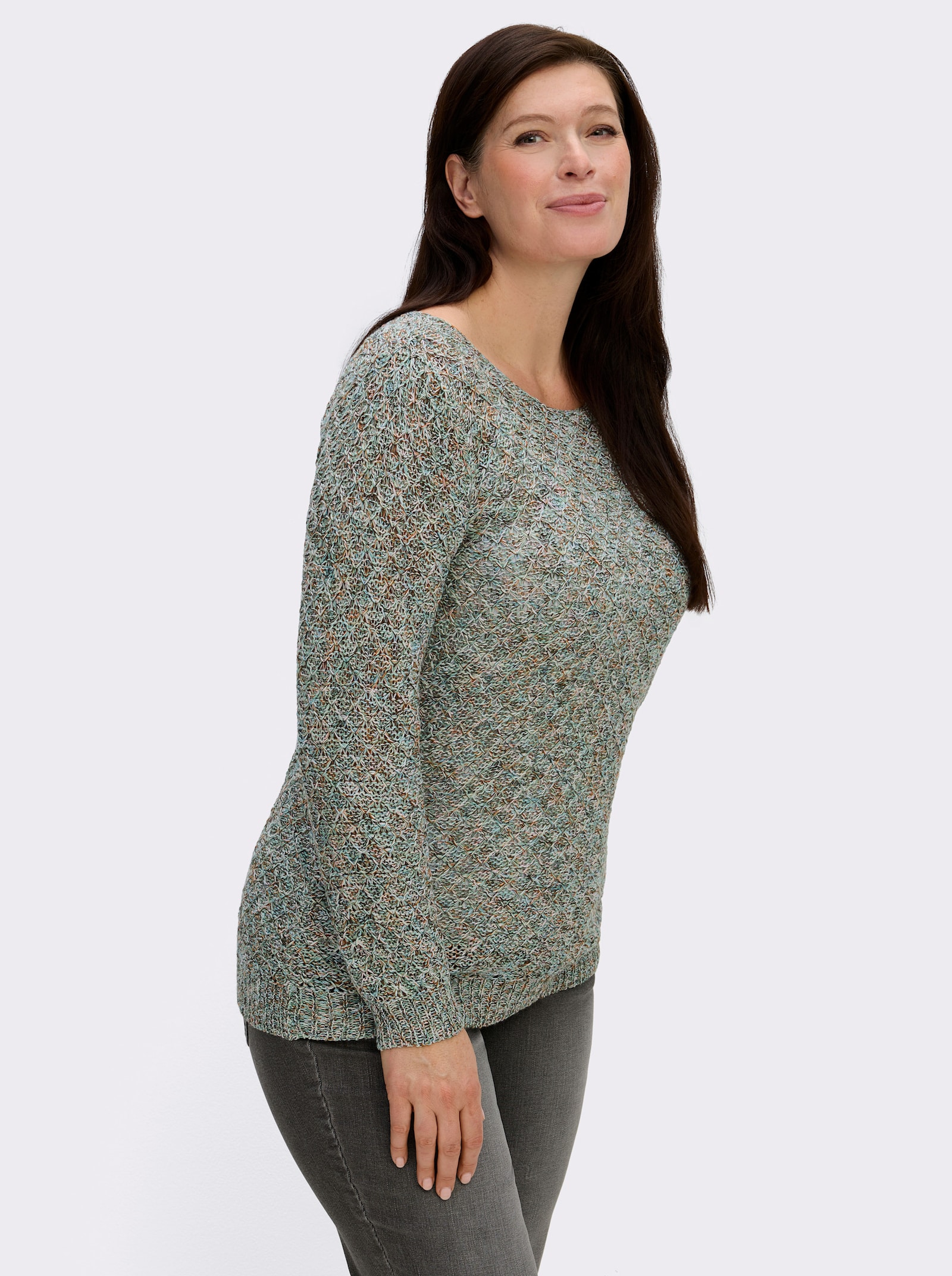 Rundhalspullover mit Multicolor-Garn - grün-gemustert