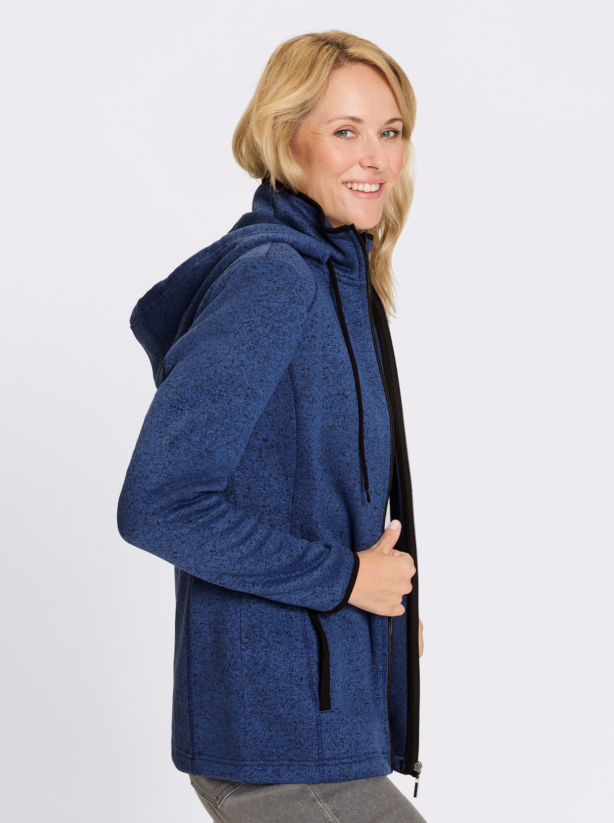 Strickfleecejacke - jeansblau-schwarz-meliert