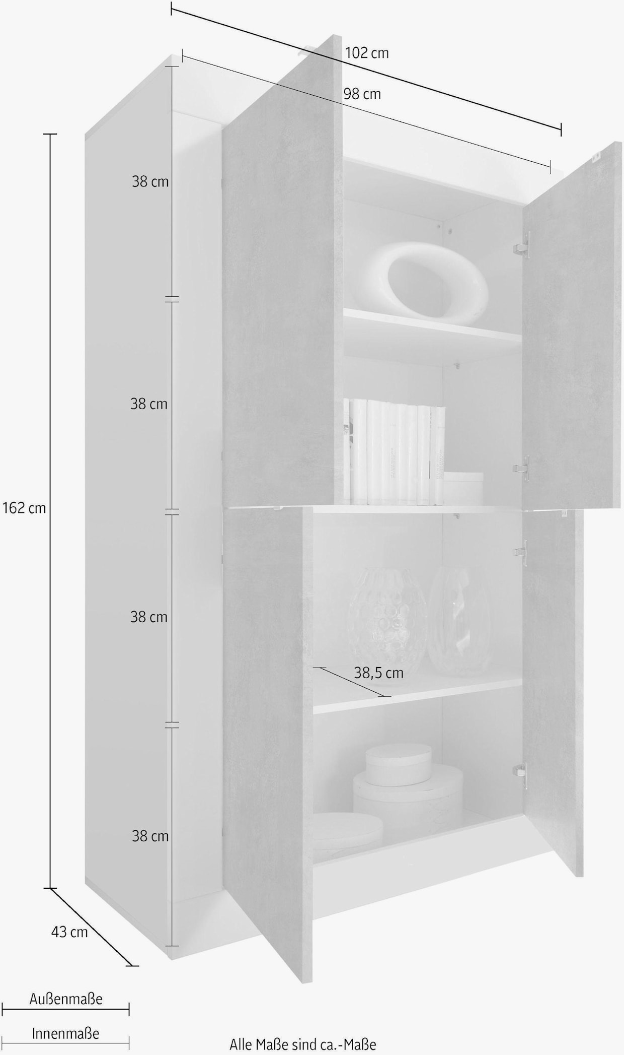 INOSIGN Highboard - weiß hochglanz lack/beton-optik