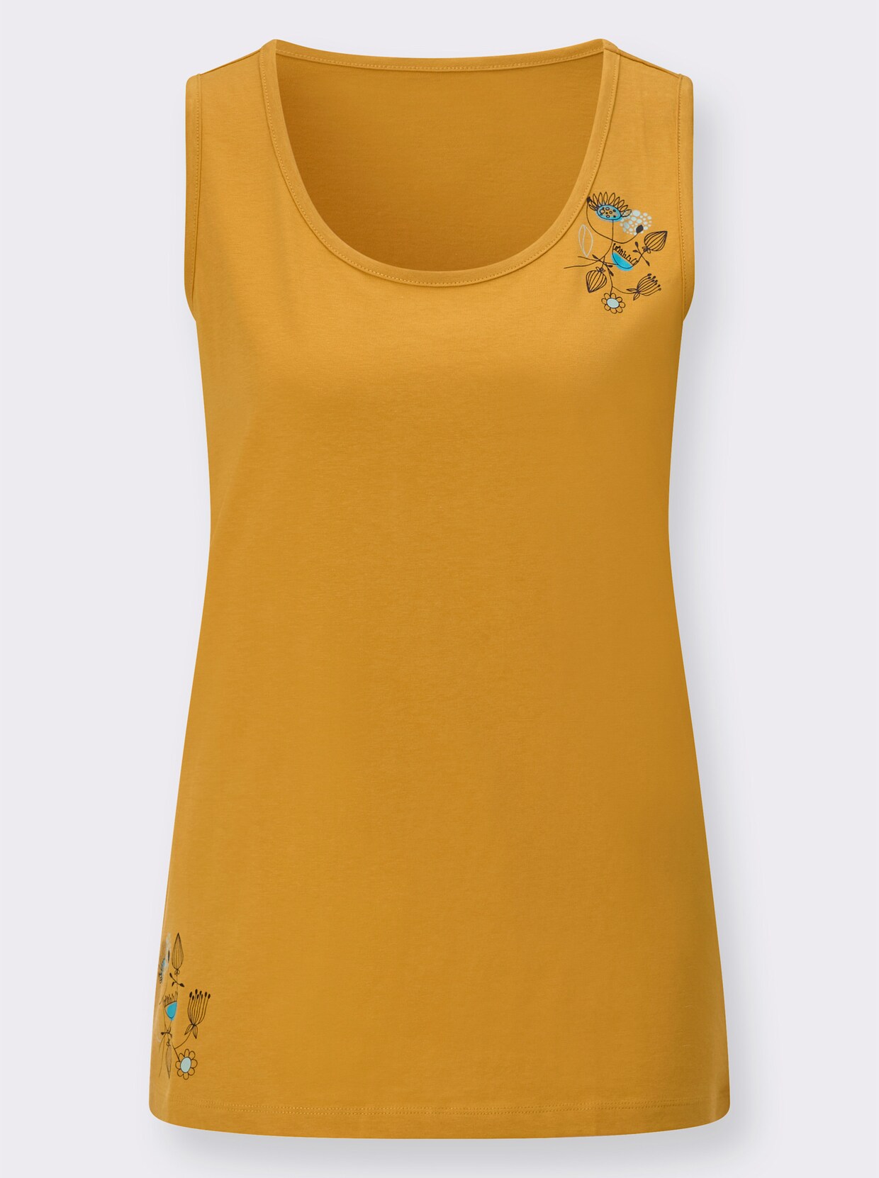 Sporttop mit Blüten-Motiven - ocker