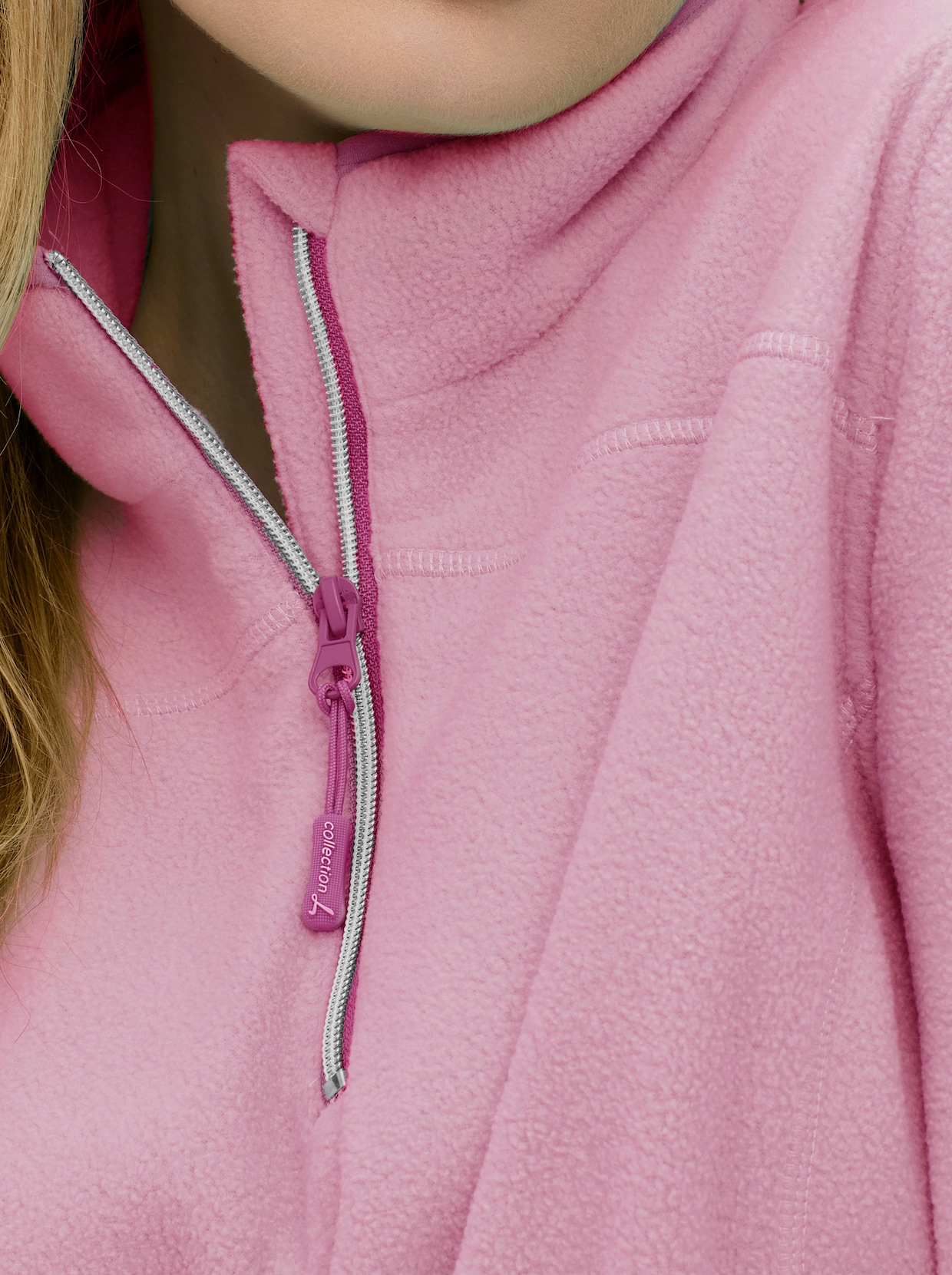 Fleeceshirt mit Stehkragen und Reißverschluss - rosé